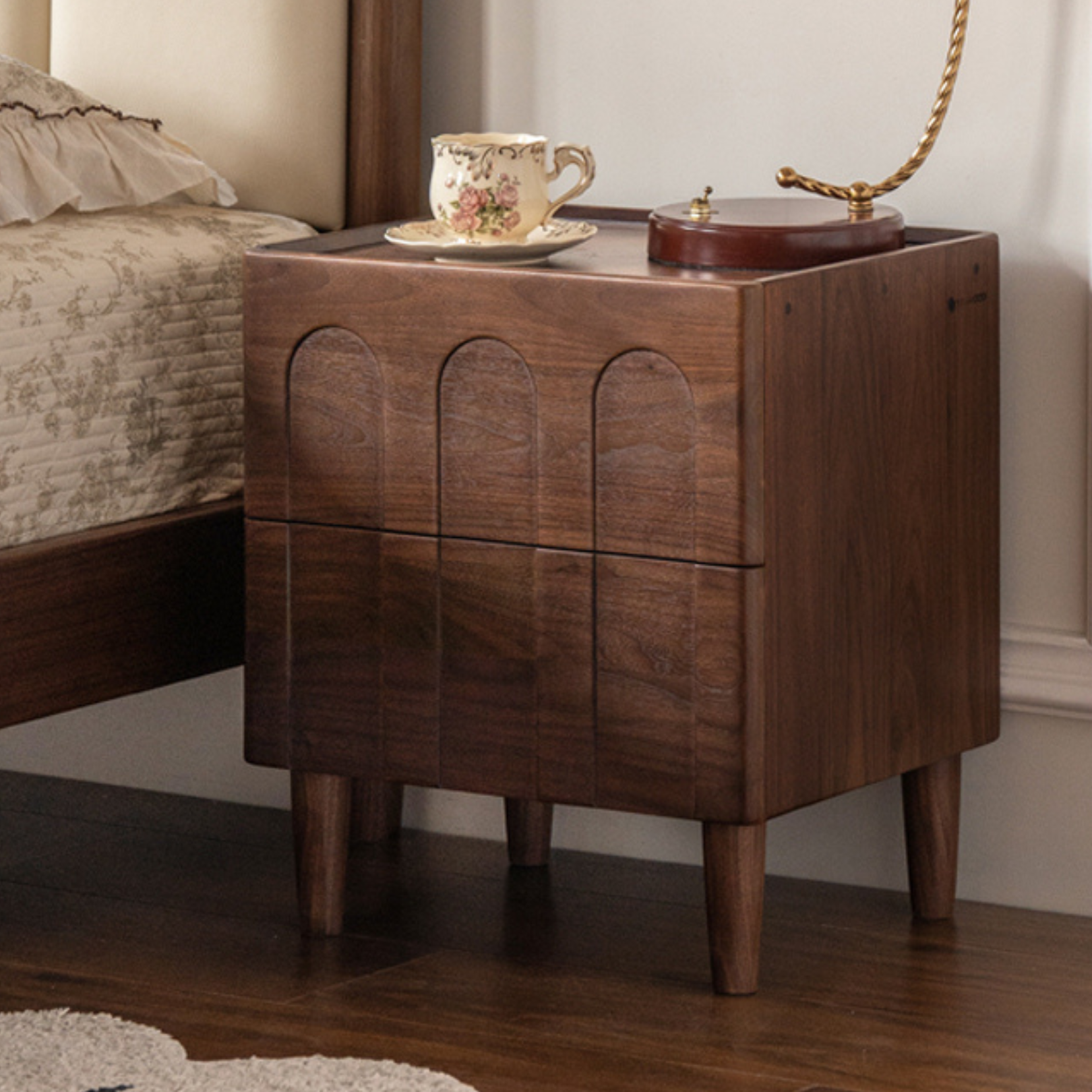 Black Walnut Solid Wood Modern Minimalist Nightstand - Bedside Table for Bedroom with Storage Shelf | Perfect for Small Spaces, Apartments & Guest Rooms