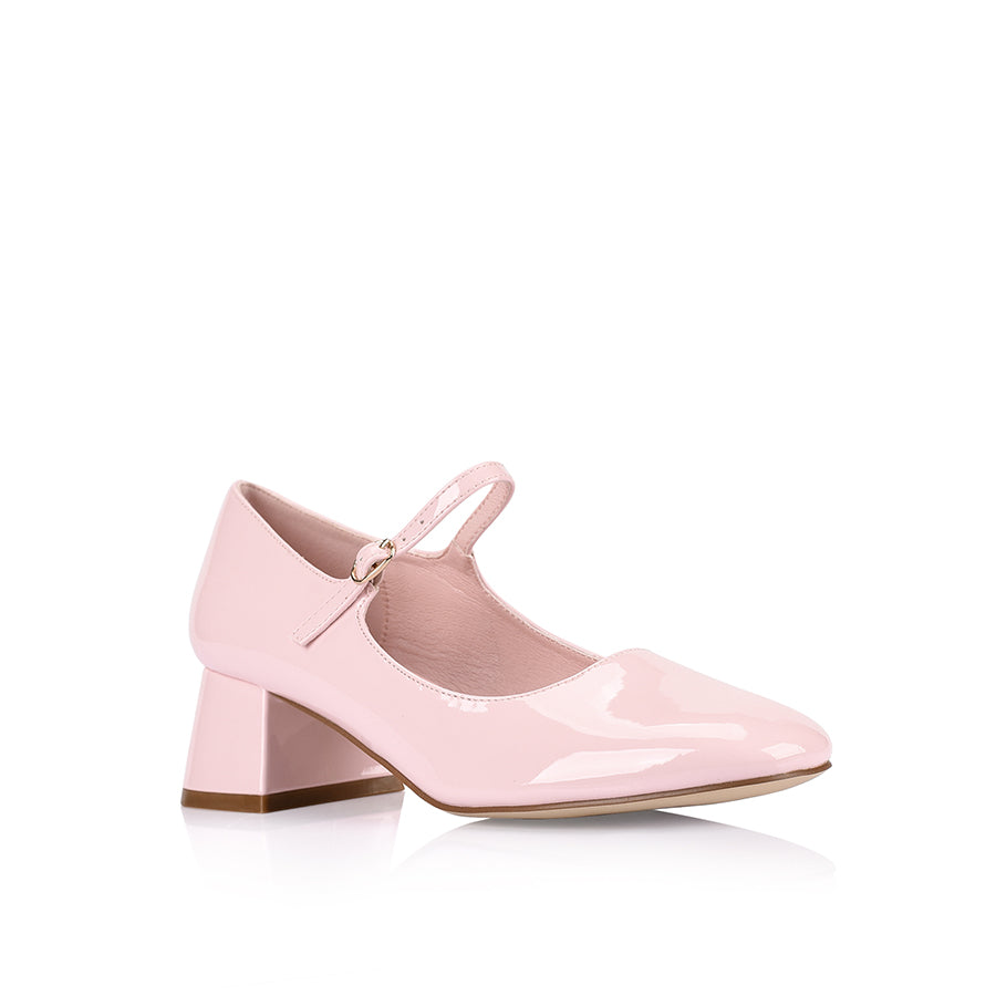 Kenna Mary Jane Block Heels - Blush Pink Patent Leather Women's Shoes for Work, Wedding & Special Occasions