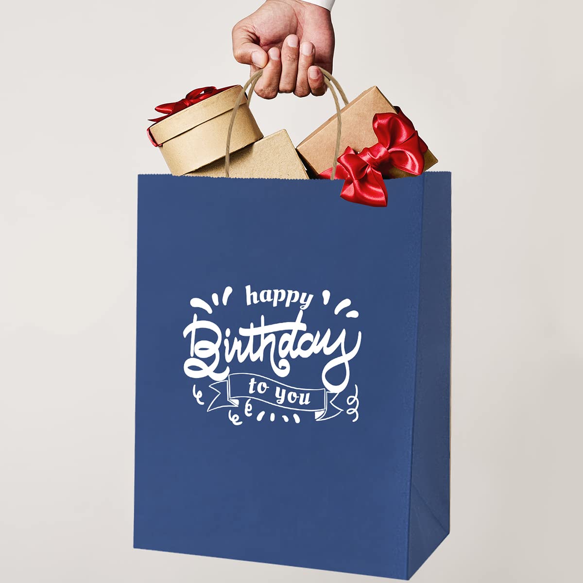 BagDream 10x5x13 Inch Kraft Paper Gift Bags with Handles - 25 Pack Navy Blue Recycled Shopping Bags for Retail, Party Favors & Merchandise | Eco-Friendly Packaging for Weddings, Birthdays & Store Displays