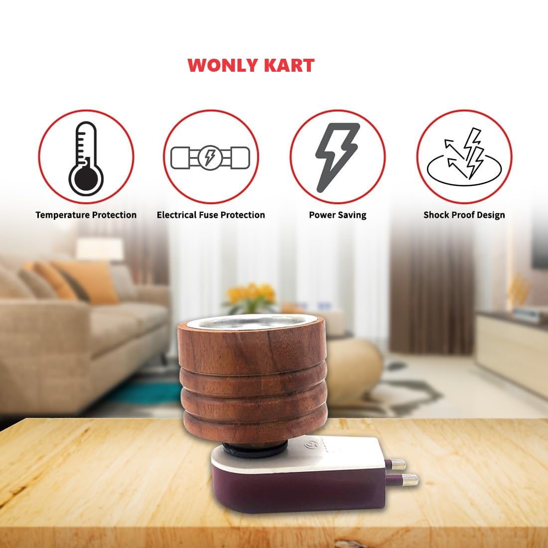 Premium Wooden Kapoor Dani - Electric Camphor Diffuser & Bakhoor Burner for Home, Puja, Aromatherapy & Night Light (Brown) | Perfect for Relaxation, Meditation & Spiritual Ceremonies