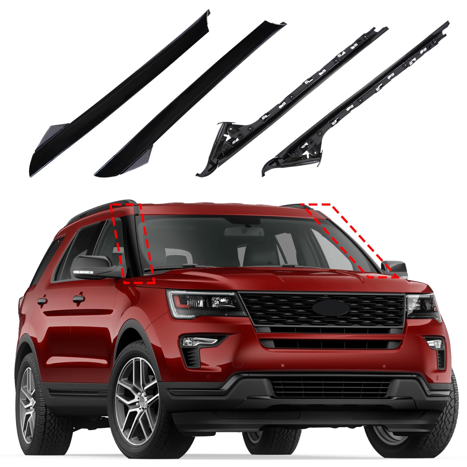 Ford Explorer 2011-2019 Left & Right Front Windshield A-Pillar Molding Trim Replacement - Compatible with 4 Door SUV Models, Fits Part Numbers BB5Z7803136AA BB5Z7803137AA BB5Z7803144AA BB5Z7803145AA | Durable Inner & Outer Trim for Weather Protection & Enhanced Vehicle Appearance