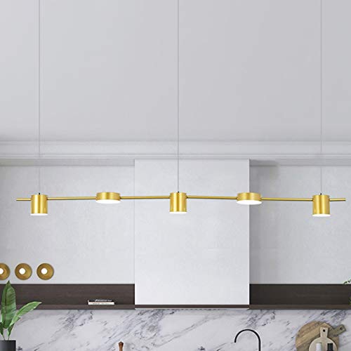 Modern 5-Light Gold LED Chandelier - Adjustable Metallic Pendant Lighting for Bedroom, Kitchen Island, Restaurant & Hotel (35W Cool White) | Elegant Dining Room & Living Room Decoration