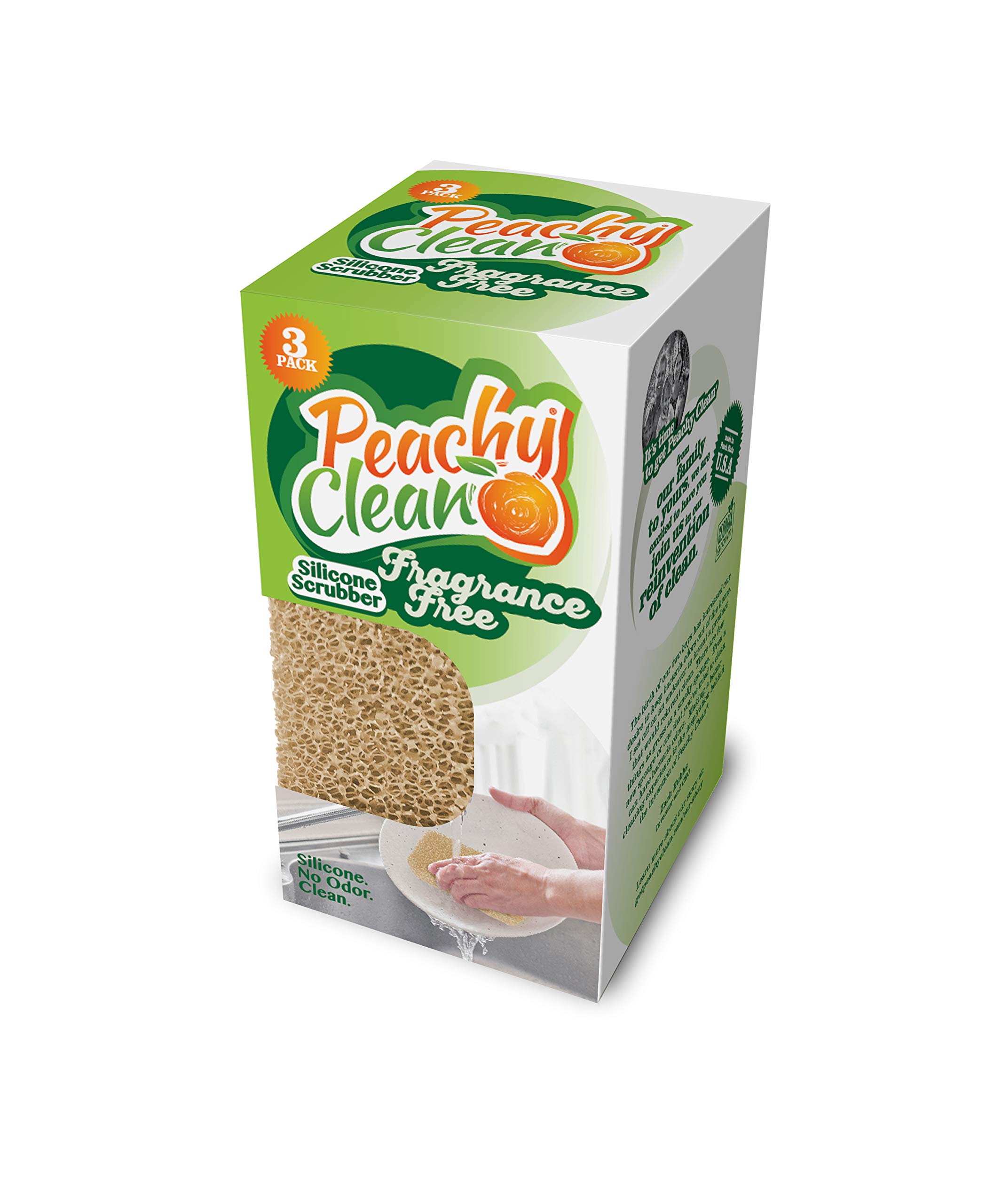 Peachy Clean Fragrance-Free Kitchen Scrubber Sponges - 3 Pack | Non-Scratch Dish Cleaning for Pots, Pans & Cookware
