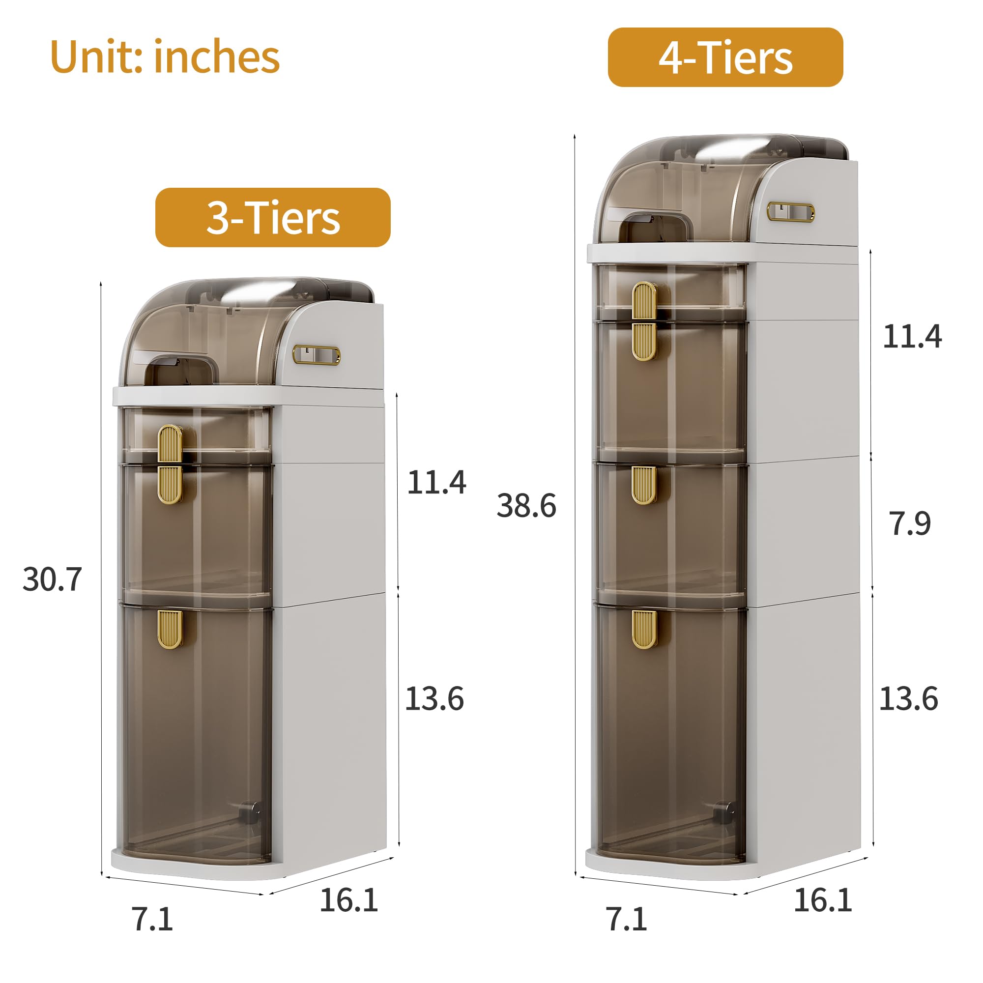 3-Tier Slim Bathroom Storage Cabinet with Drawers & Tissue Box - Plastic Narrow Rolling Tower Cart, Waterproof & No Assembly Needed - Perfect for Small Spaces in Bathroom, Kitchen, Laundry & Living Room Organization