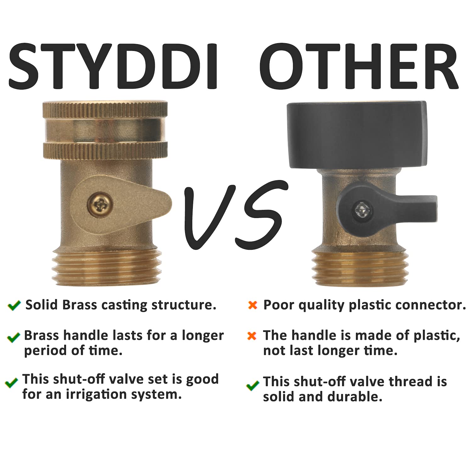 STYDDI Brass Garden Hose Shut Off Valve - 2 Pack with Washers for Outdoor Watering