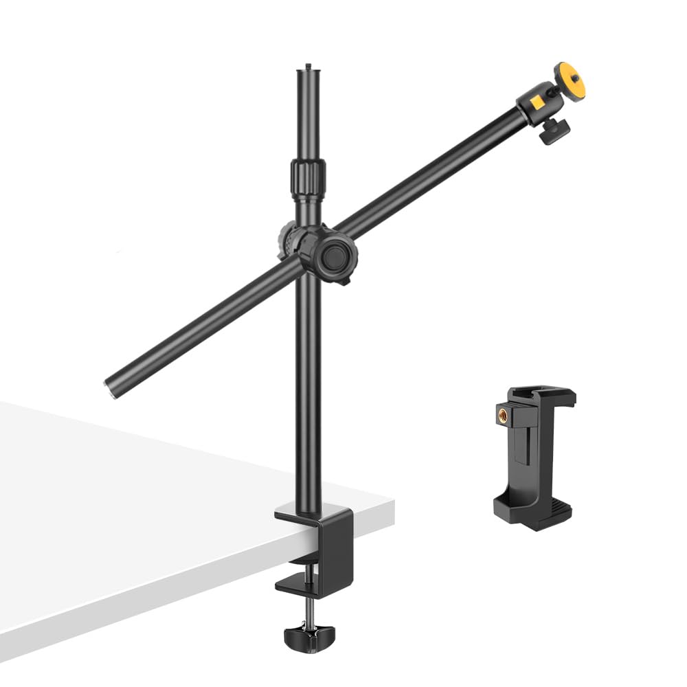 HEMMOTOP Overhead Camera Stand - Heavy Duty 360° Rotatable Webcam Mount for Desk, 4.4LBS Payload - Perfect for Vlogging & Cooking Videos