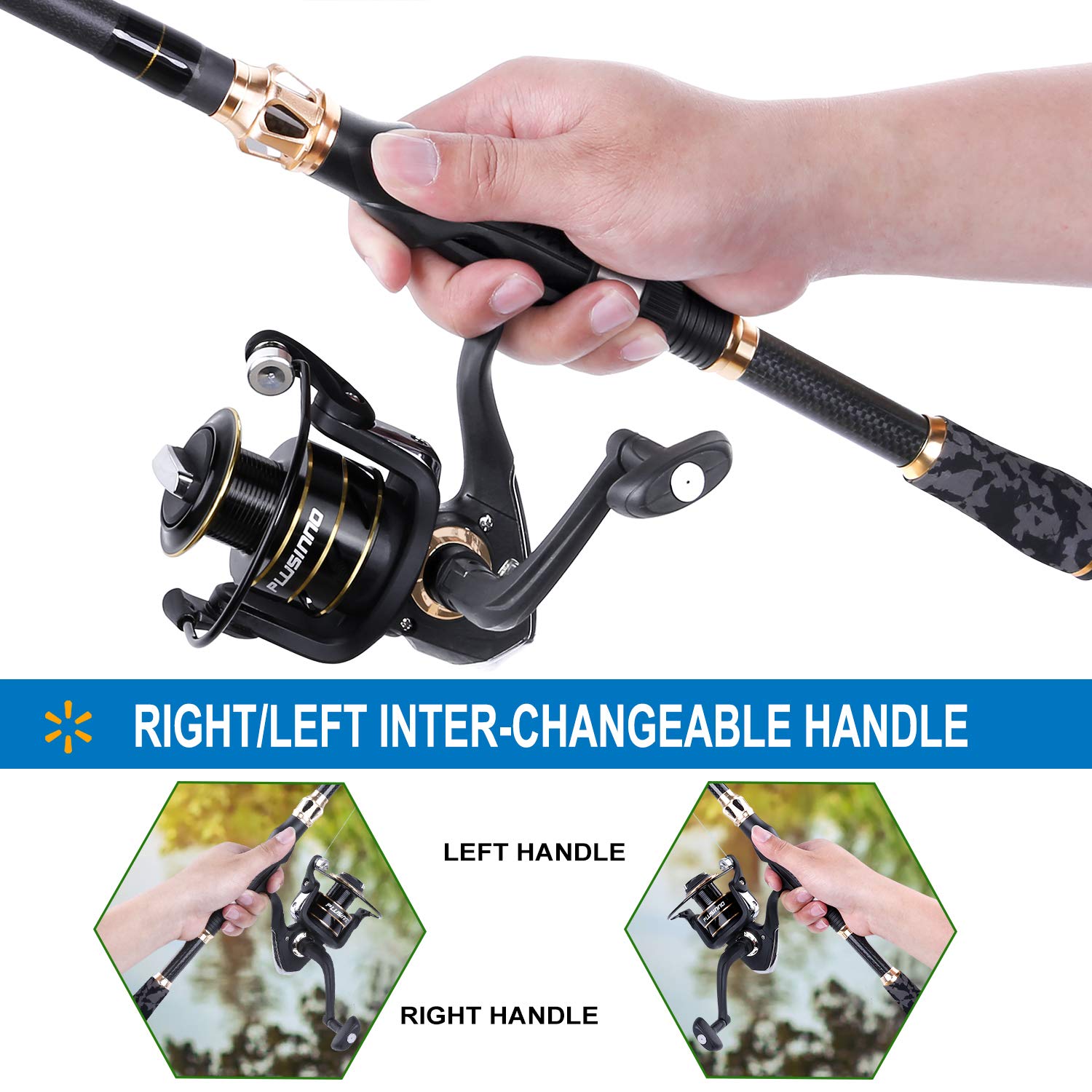 PLUSINNO Telescopic Fishing Rod and Reel Combo Kit with Spinning Reel & Carrier Bag - Lightweight Portable Fishing Pole for Freshwater & Saltwater Fishing - Perfect for Men & Women Anglers (Great for Travel, Camping & Shore Fishing)