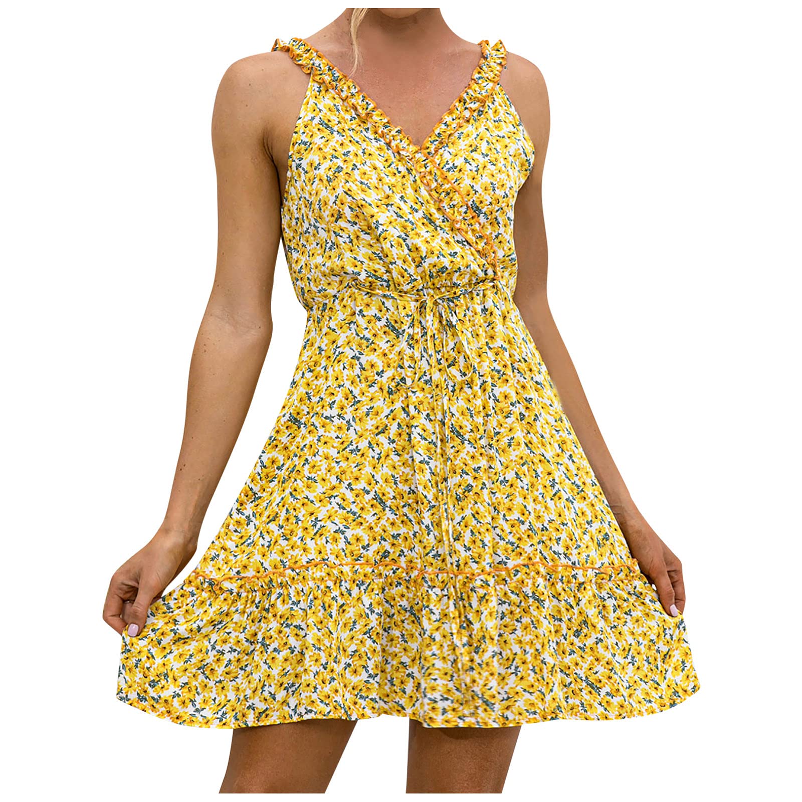 Maxi Floral Dress for Women - V-Neck Ruffled Summer Dress with Suspender Straps | Perfect for Beach Vacations, Garden Parties & Casual Outings