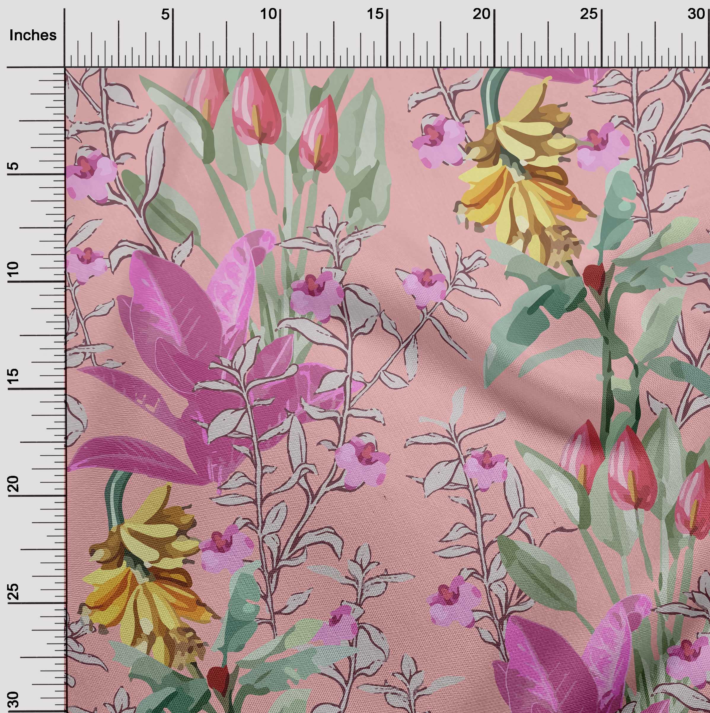 oneOone Polyester Spandex Tropical Floral Print Fabric - Medium Pink Dress Material (56 Inch Wide) for Summer Dresses, Skirts & DIY Fashion Projects