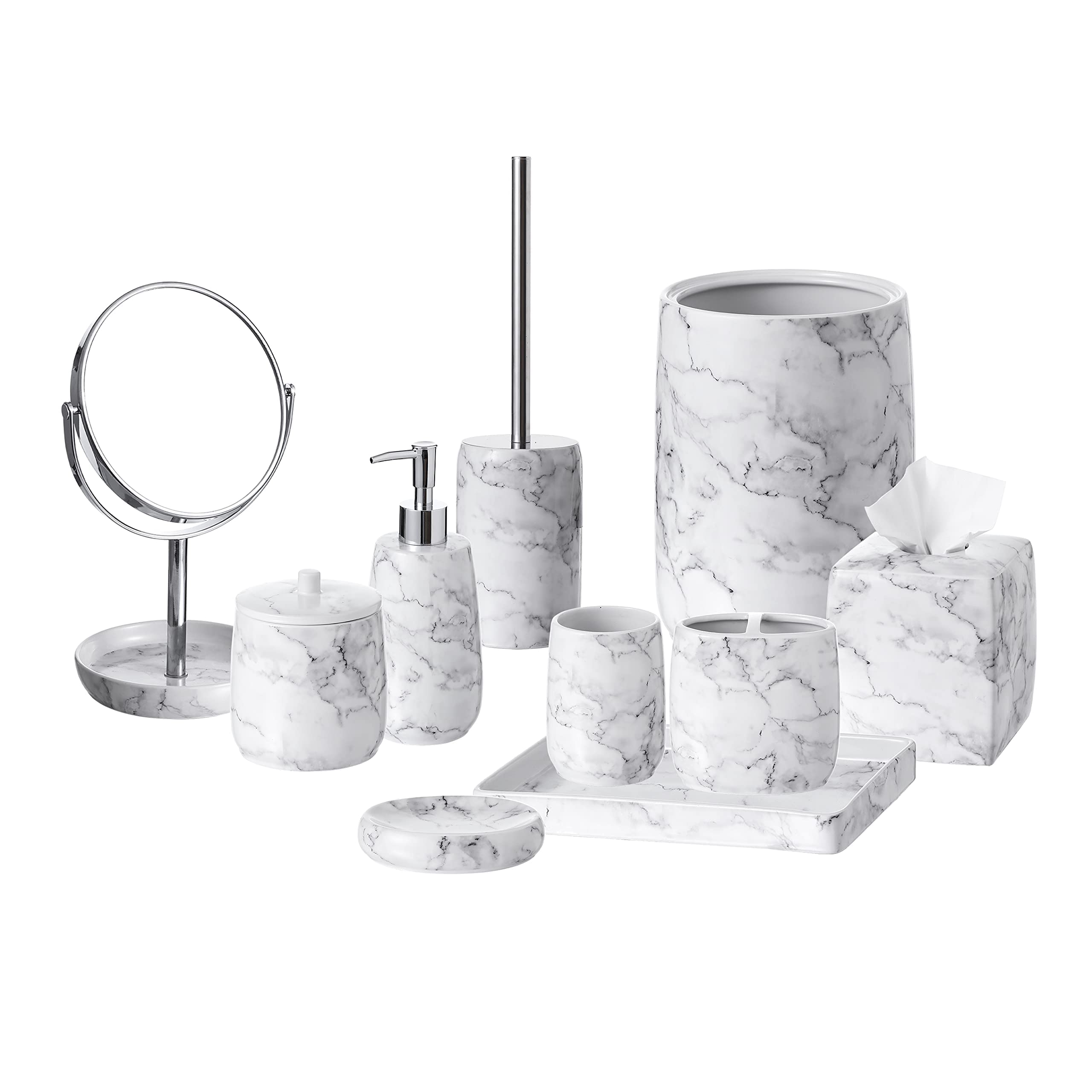 Elegant Ceramic Bathroom Trash Can with Marble Look - Decorative Wastebasket for Bathroom, Bedroom & Office - Perfect for Home, Hotel & Spa Decor