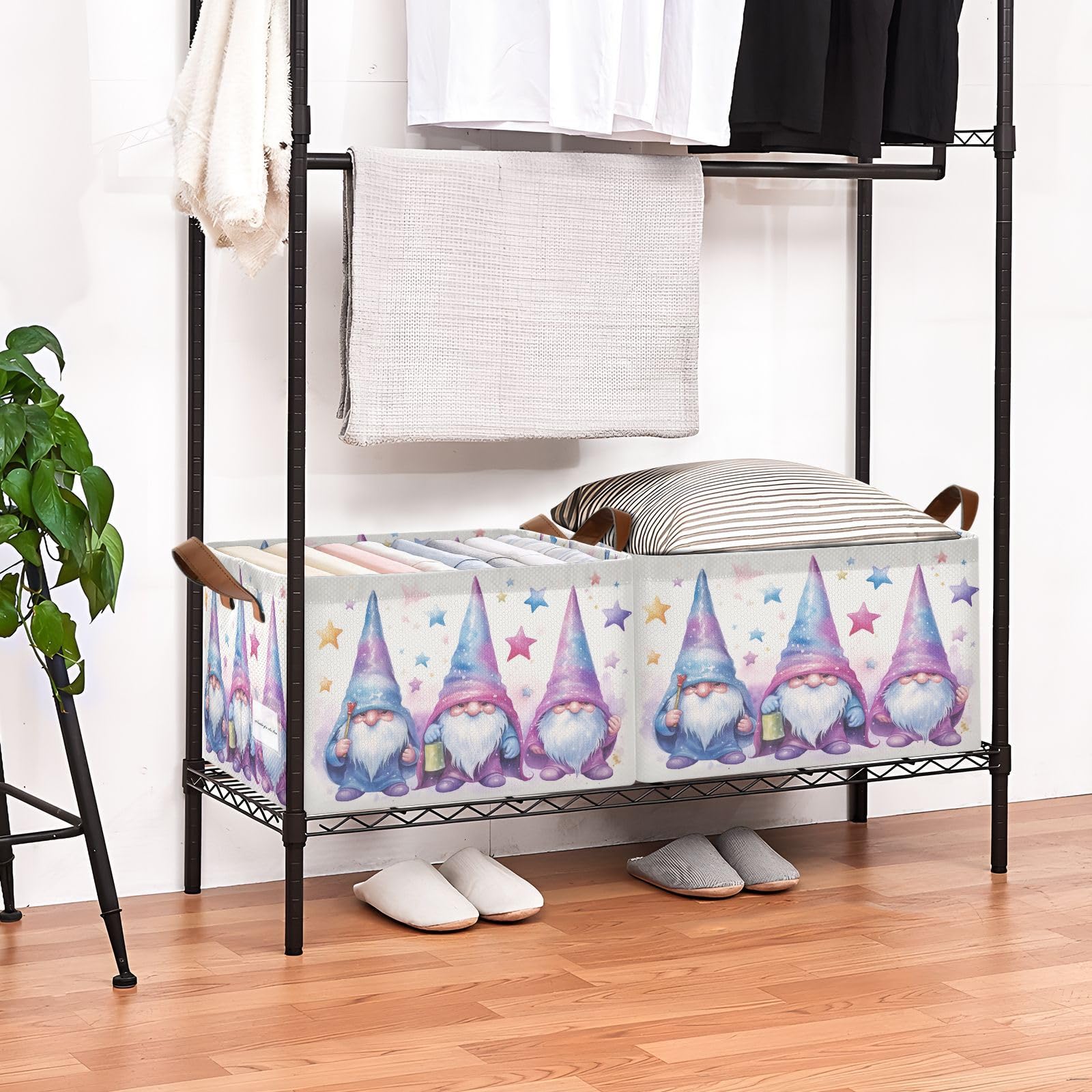 Christmas Gnomes Foldable Storage Baskets for Shelves - Collapsible Sturdy Storage Bins with Handles (2-Pack) - Perfect for Organizing Closet, Bedroom, and Holiday Decor Storage