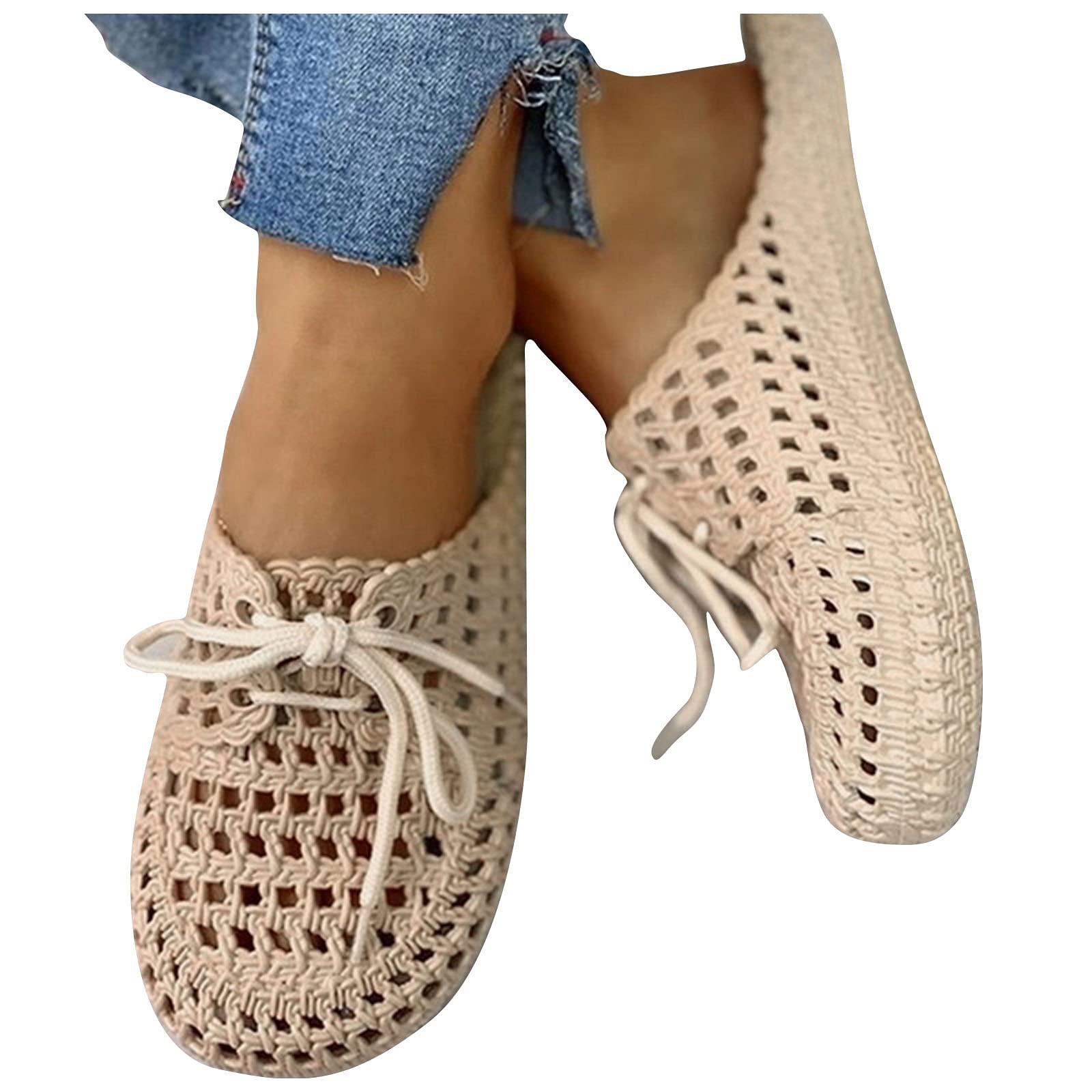 Women's Nude Sandals - Breathable Mesh Weave Summer Slippers with Hollow Design, Comfortable Bathing Shoes for Beach, Pool, and Indoor Use
