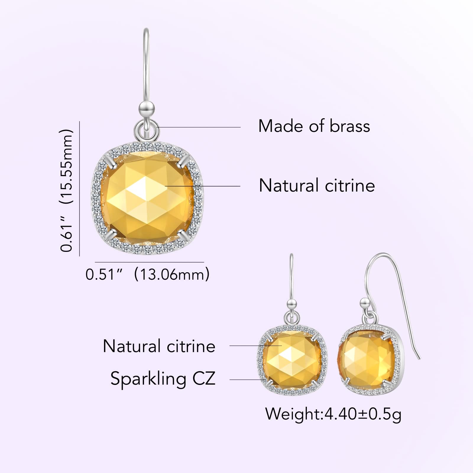 14k Gold/Rhodium Plated Genuine Natural Gemstone Dangle Earrings for Women - 10mm Handcrafted Jewelry with Real Gemstones, Valentine's Day Gifts, Mother's Day Presents, Birthday Jewelry (Perfect for Date Nights, Weddings & Special Occasions)