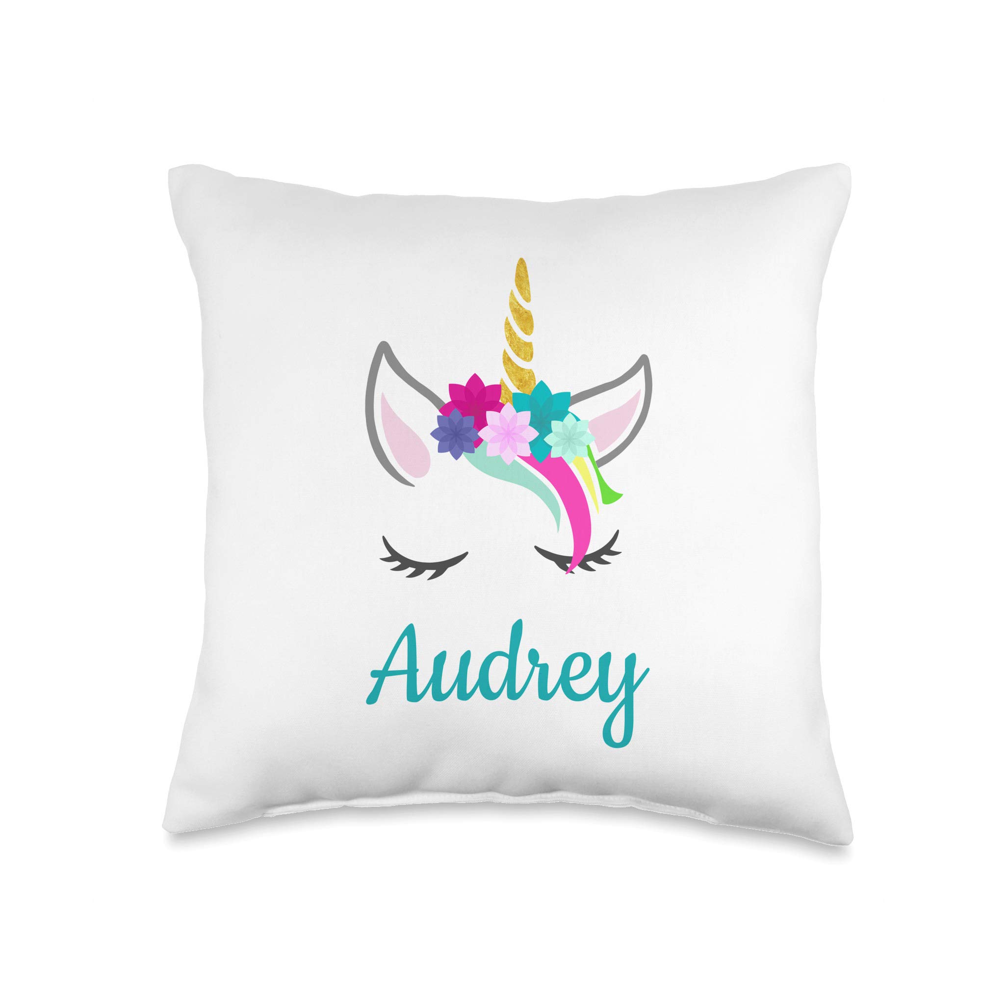 Personalized Audrey Name Gift for Girls - 16x16 Inch Unicorn Throw Pillow, Multicolor Bedroom Decor - Perfect for Kids' Room, Birthday Present & Nursery Decoration