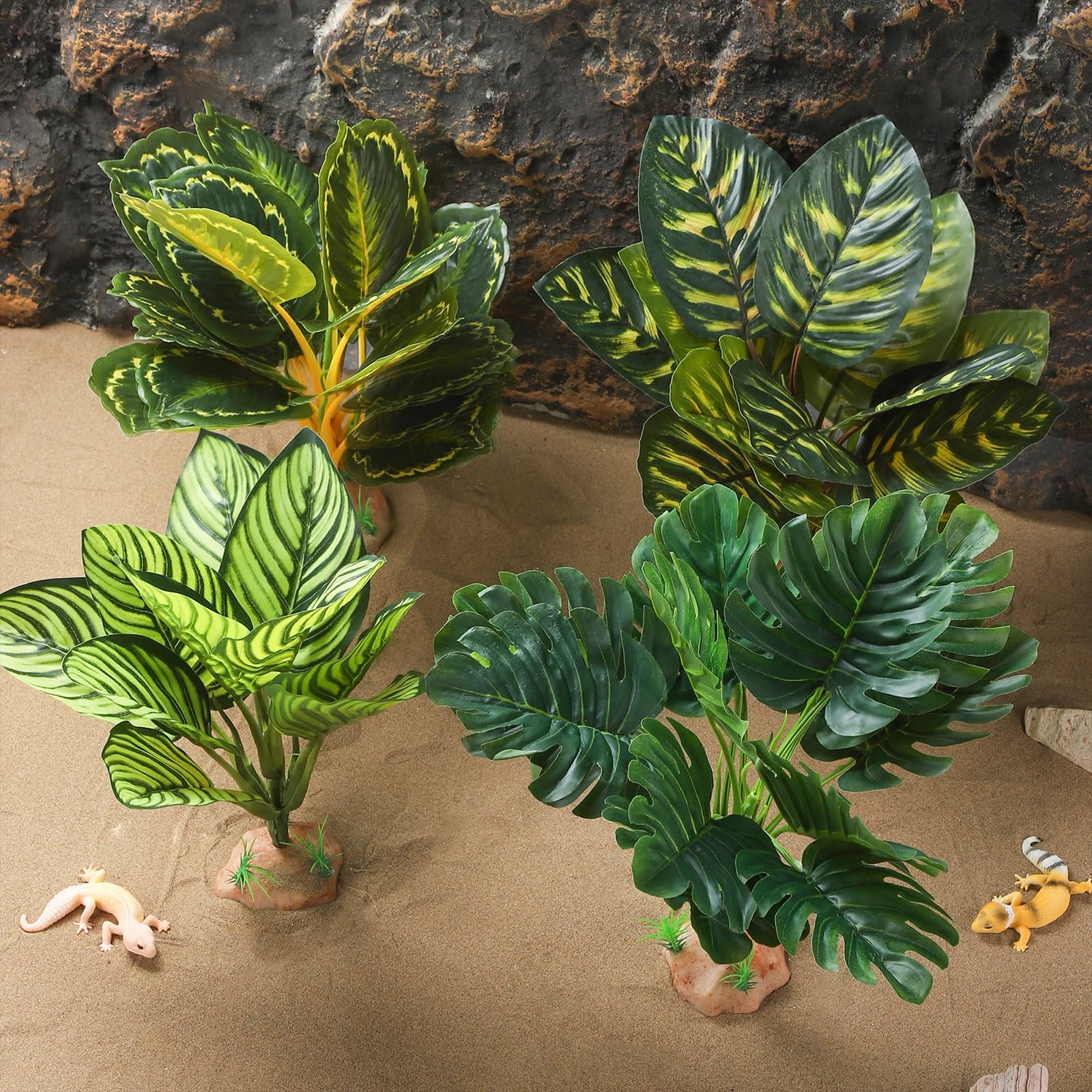 Artificial Terrarium Plants for Reptile Habitat - Monstera Spider Plant for Gecko, Ball Python & Tortoise Enclosure - Durable Reptile Tank Décor for Natural-Looking Jungle Environment