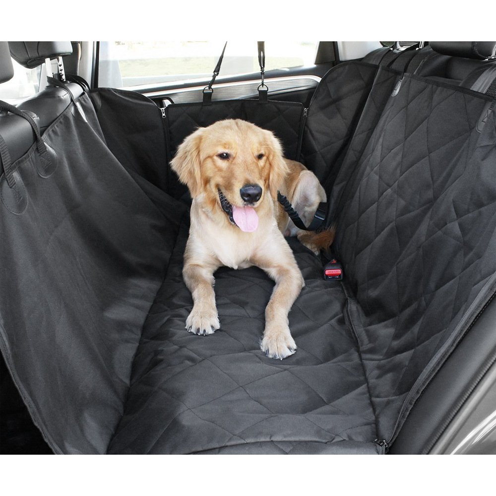 Luxury Dog Car Seat Cover - 600D Heavy Duty Waterproof Pet Hammock for SUV, Truck & Backseat - Side Flaps Protection - Black | Perfect for Travel, Road Trips & Daily Commutes with Pets