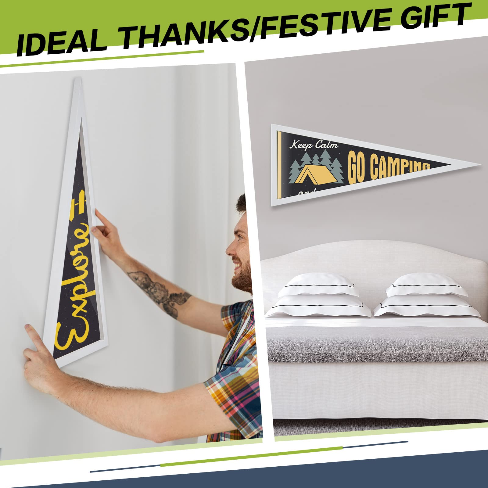 Wesiti 12x30 Inches Wooden Pennant Display Frame with Hook - White Acrylic Flag Holder for Sports Teams, Schools & Events (Double-Sided Protective Film) - Perfect for Wall Decor, Memorabilia Display & Fan Cave Decorations