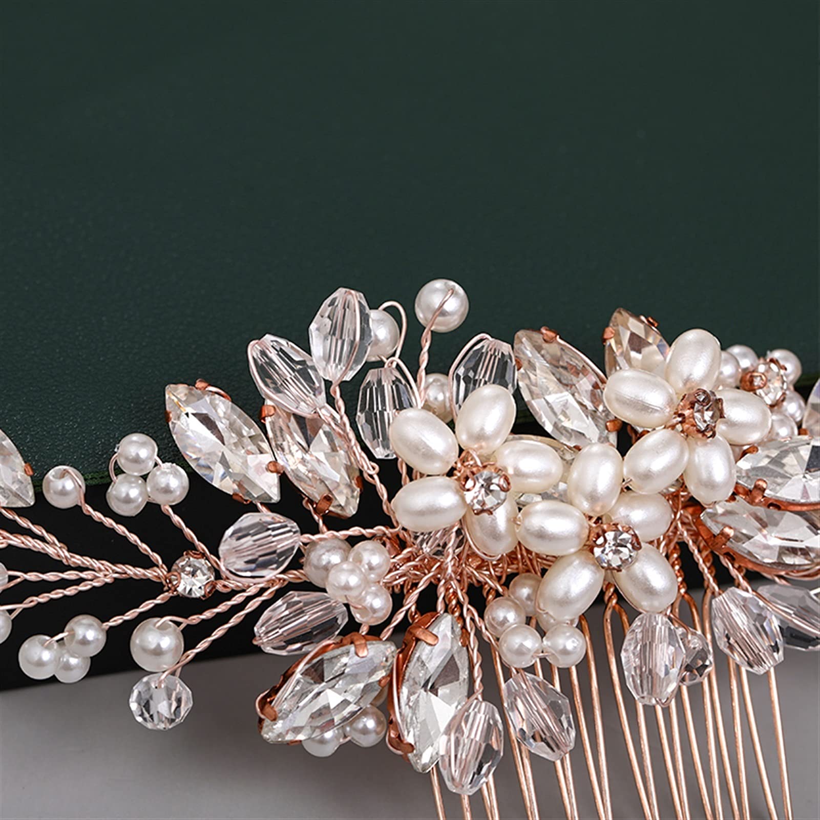 Elegant Rose Gold Wedding Hair Comb with Pearl & Rhinestone - Handmade Bridal Tiara Headdress for Bride, Prom, and Special Occasions | Perfect for Weddings, Parties, and Formal Events