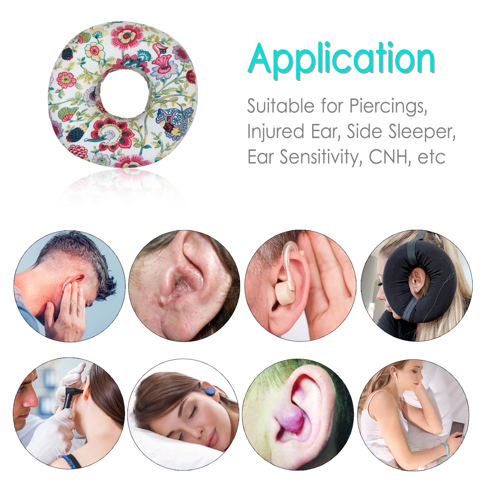 Floral Print Donut Ear Pillow with Hole - Comfortable Piercing Pillow for Ear Pain Relief, Pressure Sore Prevention & Side Sleepers - Perfect for Sleeping with Earrings or Headphones (Sunflower Design) - Ideal for Post-Piercing Care, Travel & Home Use