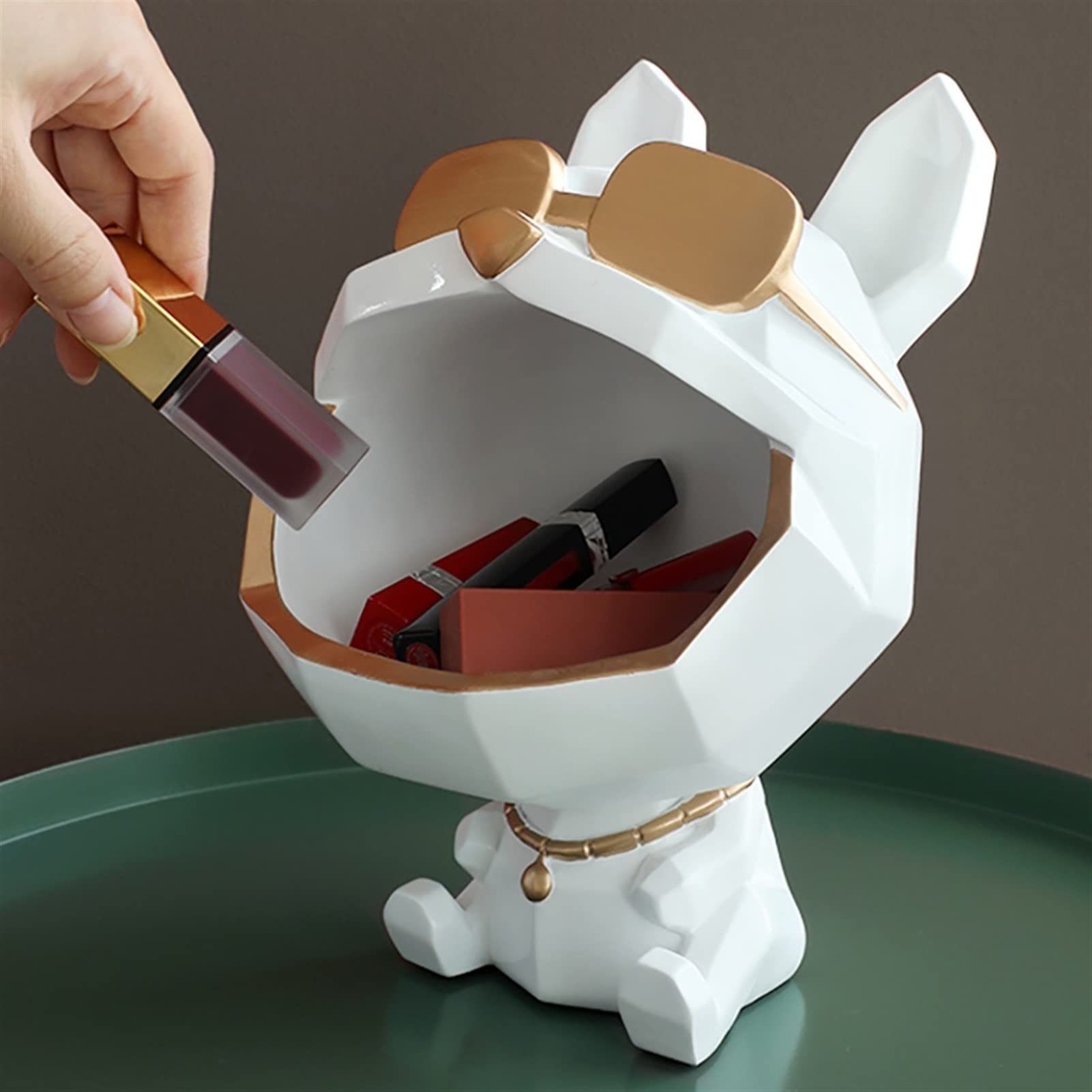 Stylish Bulldog Key Holder & Organizer - Decorative Storage Box for Keys, Phone, Wallet, Coins & Jewelry | Green Home Entryway Tray & Desktop Decor | Perfect for Entry Table, Nightstand or Office Desk