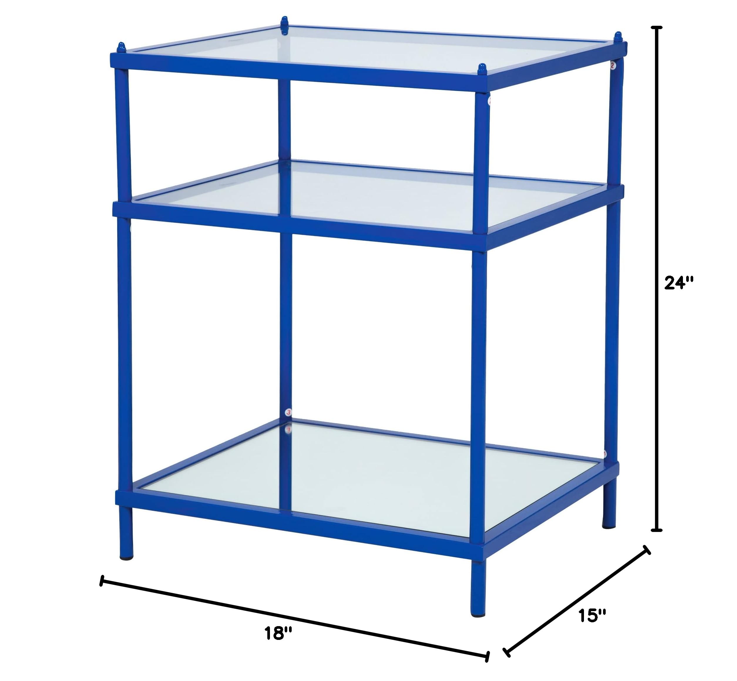 Modern 2-Shelf Metal Storage Side Table with Glass Top - 18 Inch Rectangle Design for Living Room & Bedroom - Blue Langeloth Style - Perfect for Holding Books, Plants & Decor