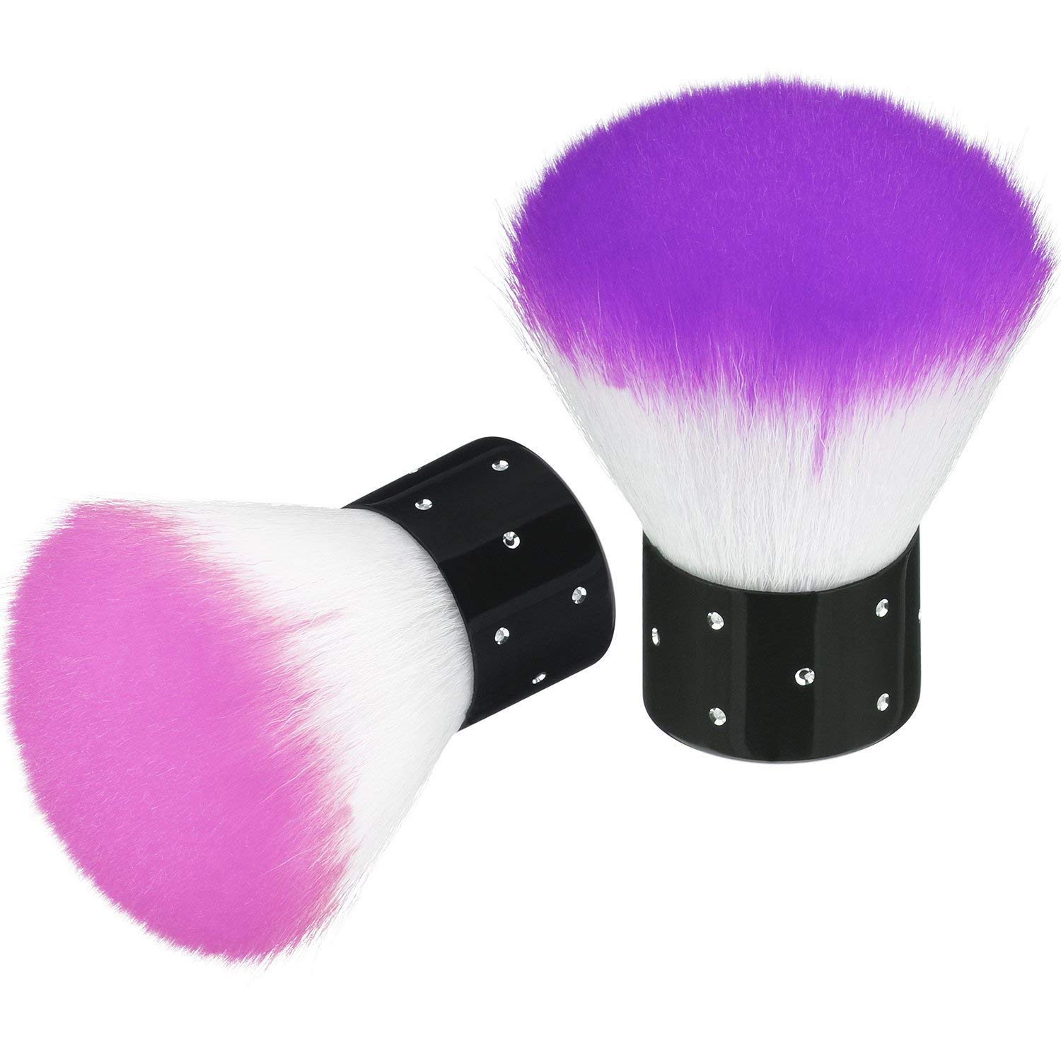 2 Pack Colorful Soft Kabuki Makeup Brushes - Powder Brush & Nail Art Dust Cleaner Brush for Professional Makeup Application & Nail Art Design | Perfect for Home, Salon & Travel Use