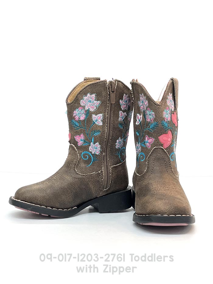 Roper Kids Dazzle Light Up Floral Square Toe Western Boots - Brown Cowgirl Boots for Girls with Flashing Lights | Perfect for Rodeo, Dance Performances & Western Themed Parties