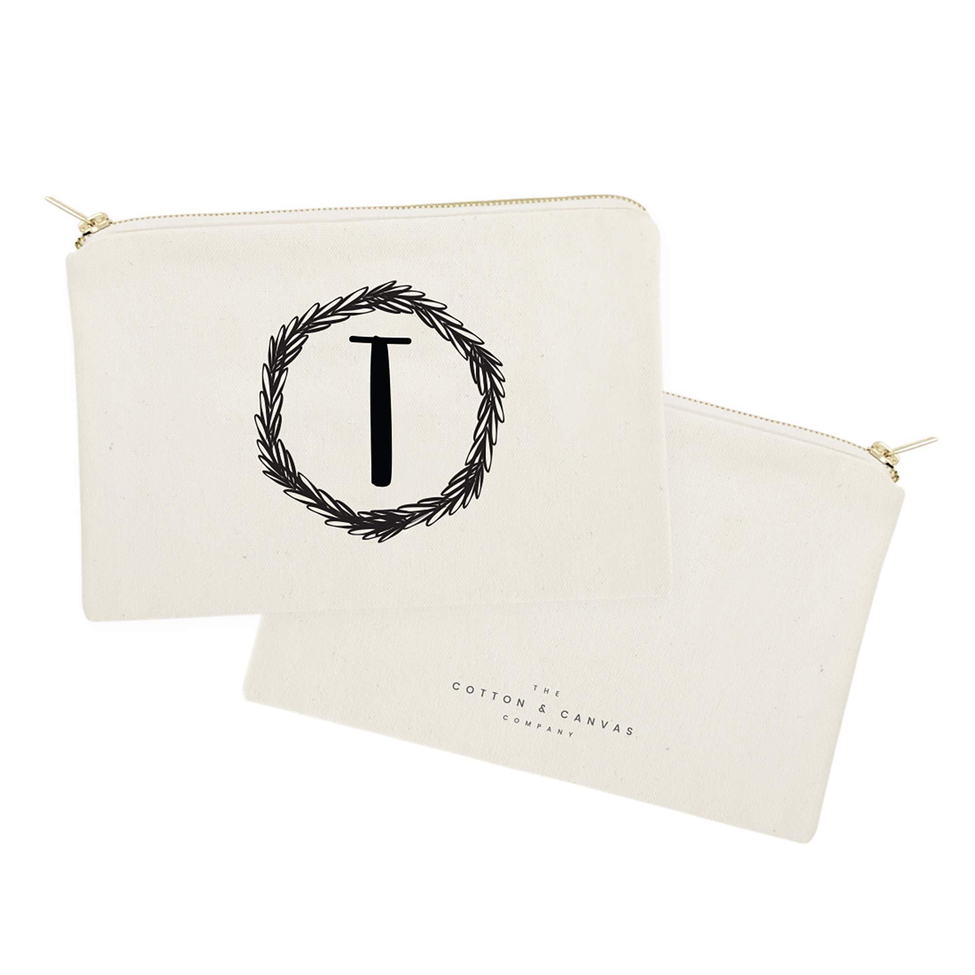 Personalized Monogram Initial T Cosmetic Bag - Cotton & Canvas Travel Makeup Pouch for Women | Perfect for Travel, Gym, and Everyday Essentials Storage