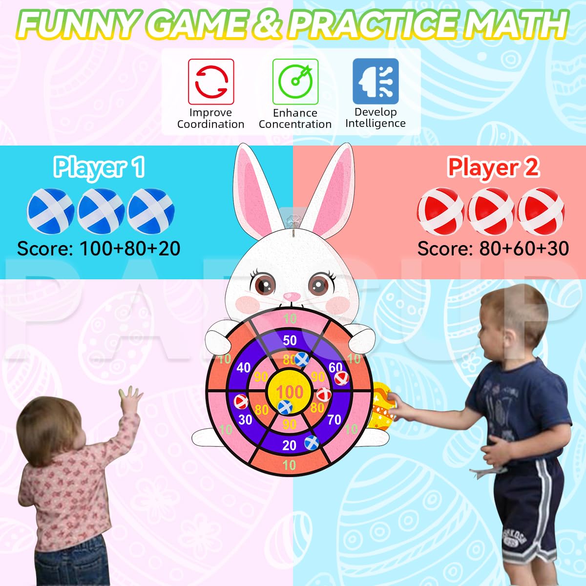 Easter Dart Board Game for Kids Ages 4-8 - Cute Bunny Party Board Game with 12 Stick Balls - Fun Indoor & Outdoor Easter Games for Family Gatherings, Birthday Parties & Backyard Activities