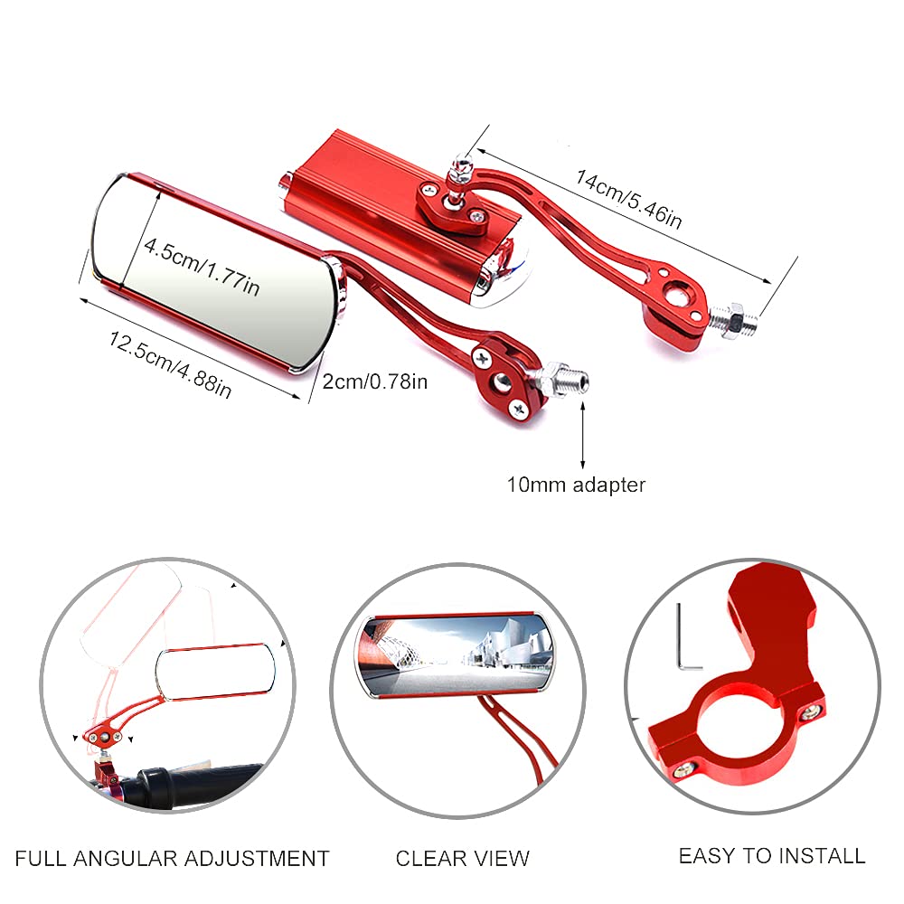**2 Pack Bike Handlebar Mirrors - Rearview Safety Mirrors for Electric, Mountain & Fixed Gear Bicycles (Red) - Perfect for Commuting, Off-Road & Urban Riding**