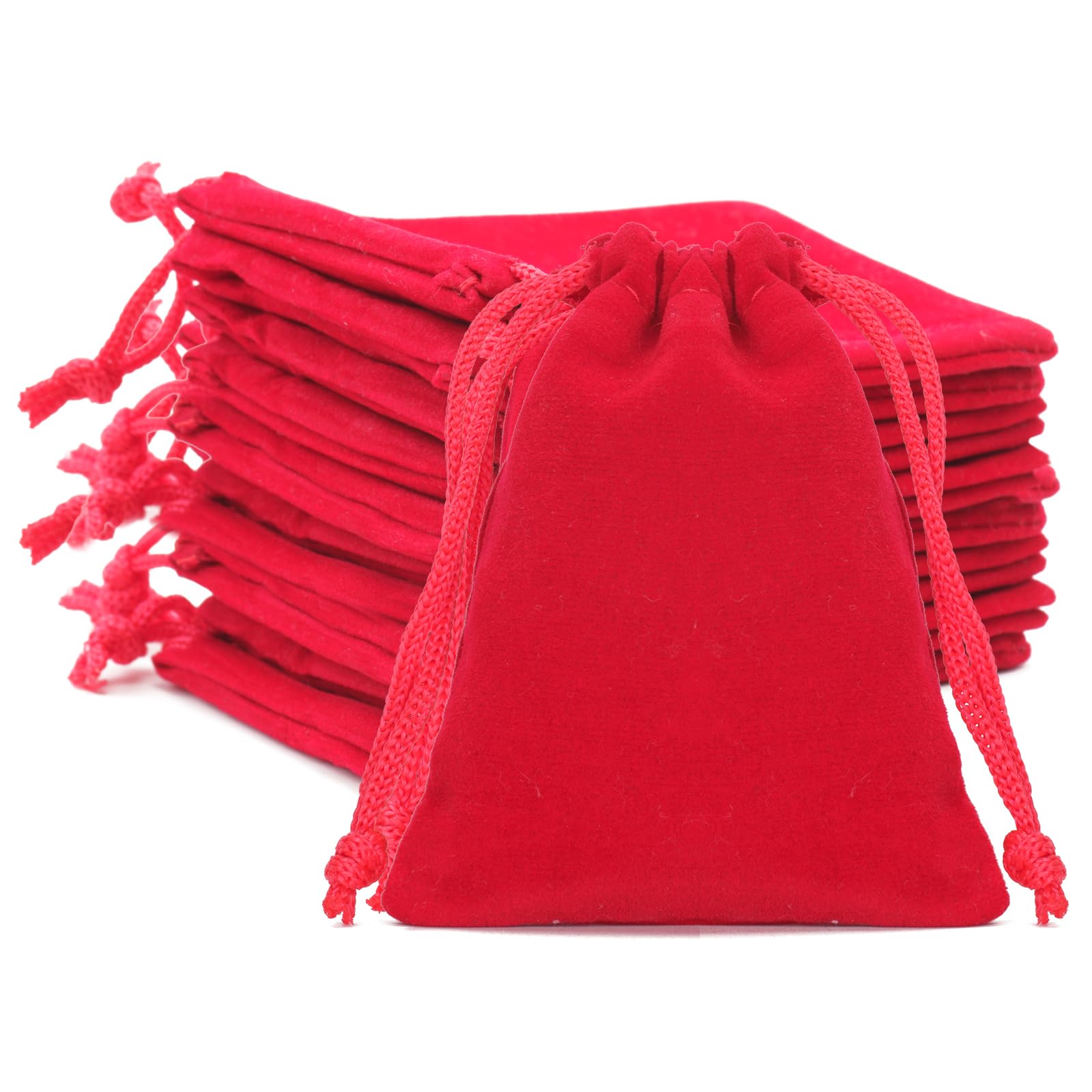 Premium 20-Piece Red Velvet Jewelry Pouches with Drawstring - Small Velvet Gift Bags for Wedding Favors, Christmas Gifts, Party Favors & Candy Storage (2.75