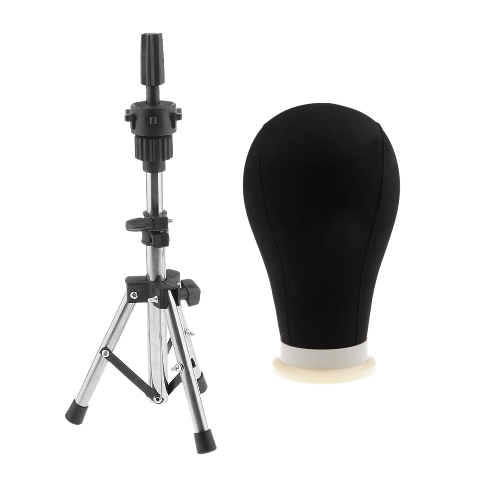 24 Inch Black Canvas Wig Stand with Holder - Mannequin Head for Styling, Display & Making Hair Extensions & Lace Wigs | Perfect for Salon, Home Styling & Wig Storage