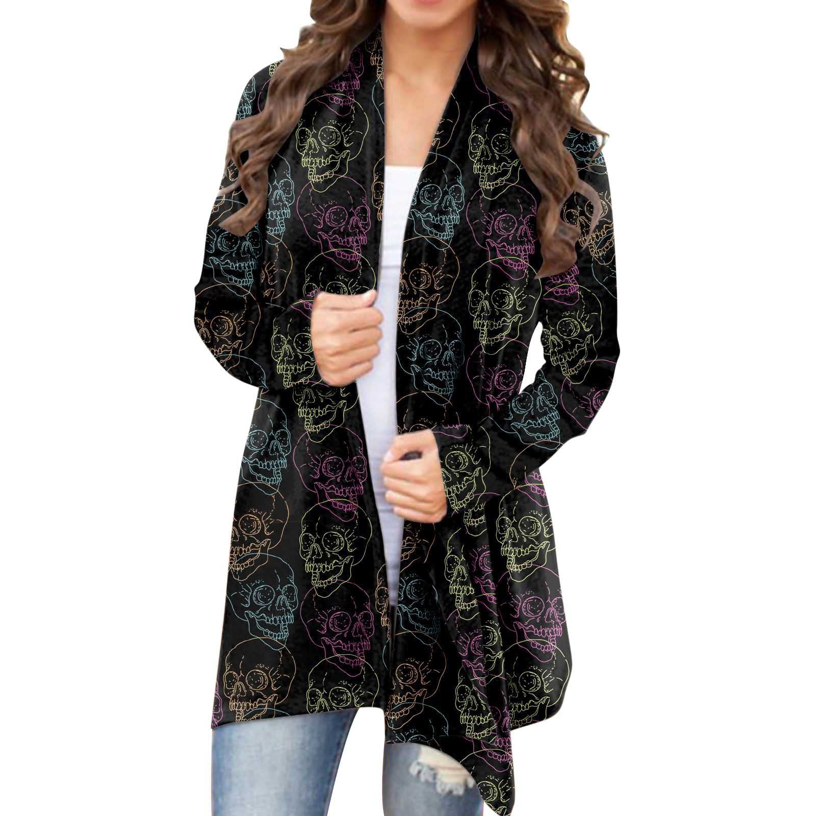 Women's Hooded Halloween Print Cardigan Sweater - Long Sleeve Casual Jacket for Fall & Winter | Cozy Lounge Wear, Outdoor Activities, Holiday Parties