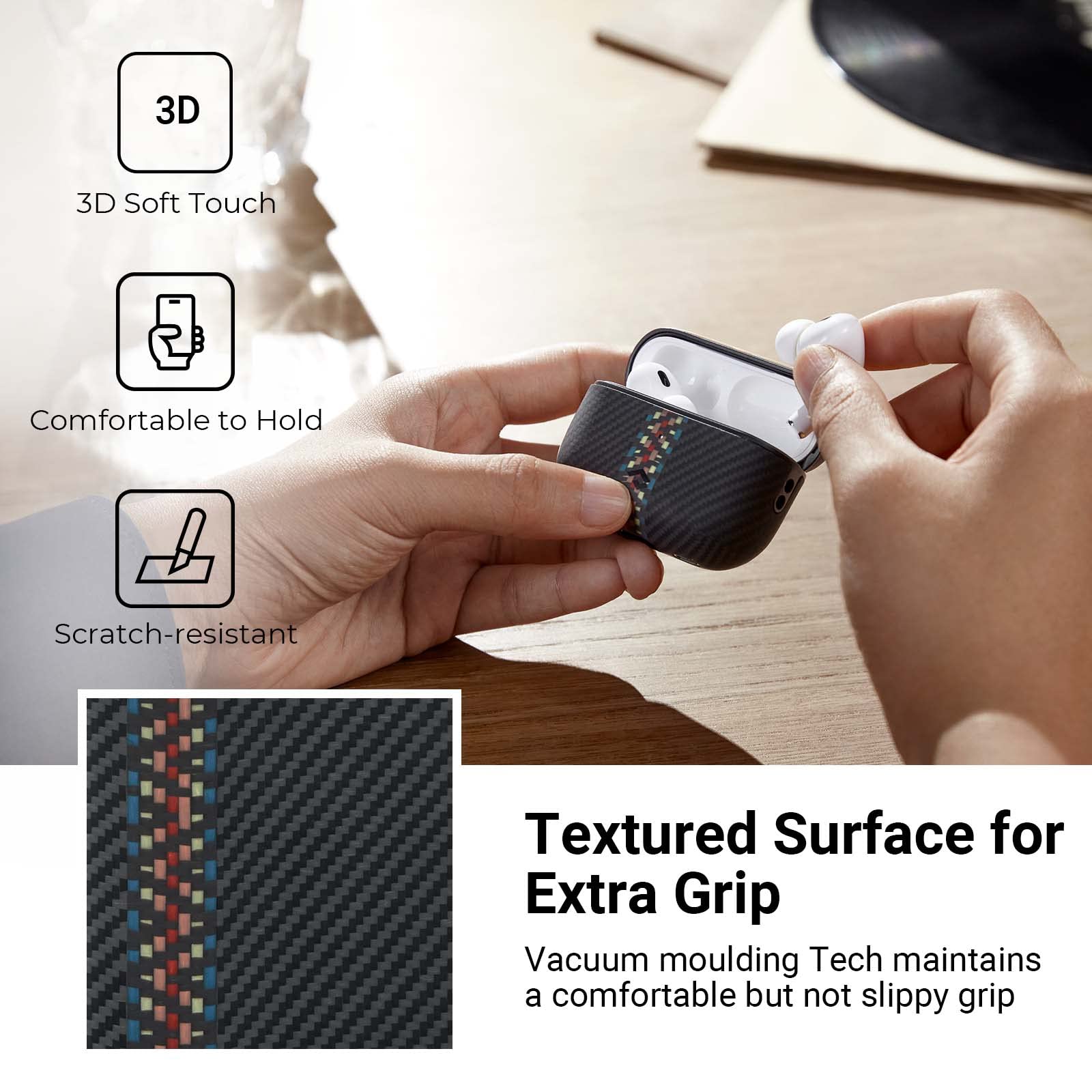 PITAKA Magnetic Shockproof AirPods Pro 2 Case (2022) - 600D Aramid Fiber Protective Cover with MagSafe Compatibility | Durable Fusion Weaving Design | Perfect for Gym, Travel & Everyday Use
