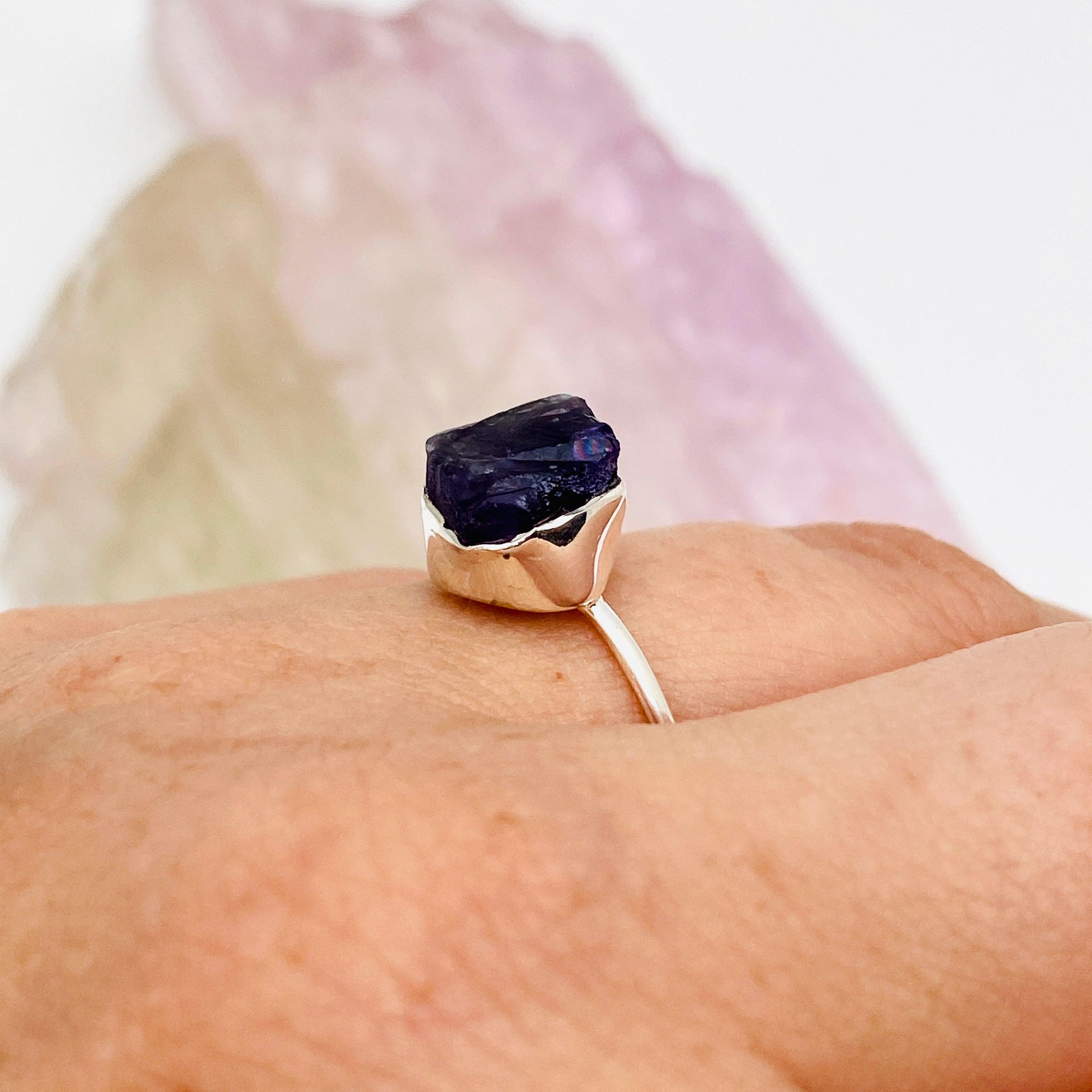 Natural Amethyst Raw Crystal Ring for Women - Handmade Fine Band Jewelry R3701 AM - Perfect for Boho Style, Spiritual Healing & Everyday Fashion Accessories