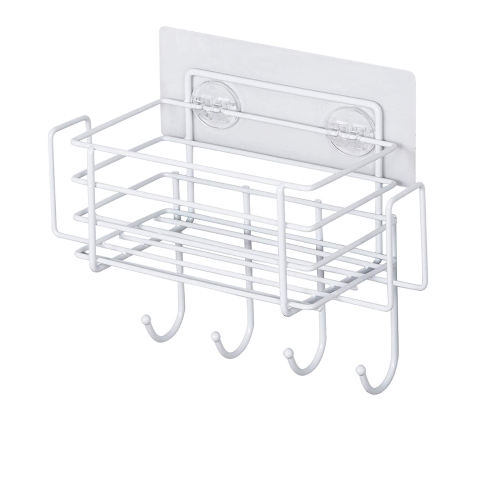 LJSF Kitchen Sink Organizer - 2-Tier Storage Rack with Sponge Holder, Drainer Basket & Spice Organizer - Space Saving Shelf for Bottles, Rags & Cleaning Supplies - Perfect for Small Kitchens & Under Sink Storage