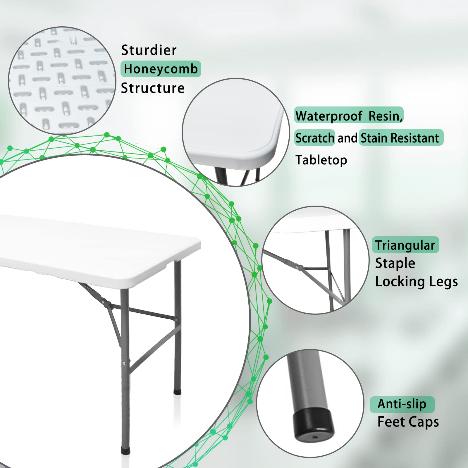 Heavy Duty 4ft Folding Table - Portable Square Plastic Dining Table for Indoor & Outdoor Use | Picnic, Party, Camping, BBQ, Tailgating & Home Office (4 Feet)