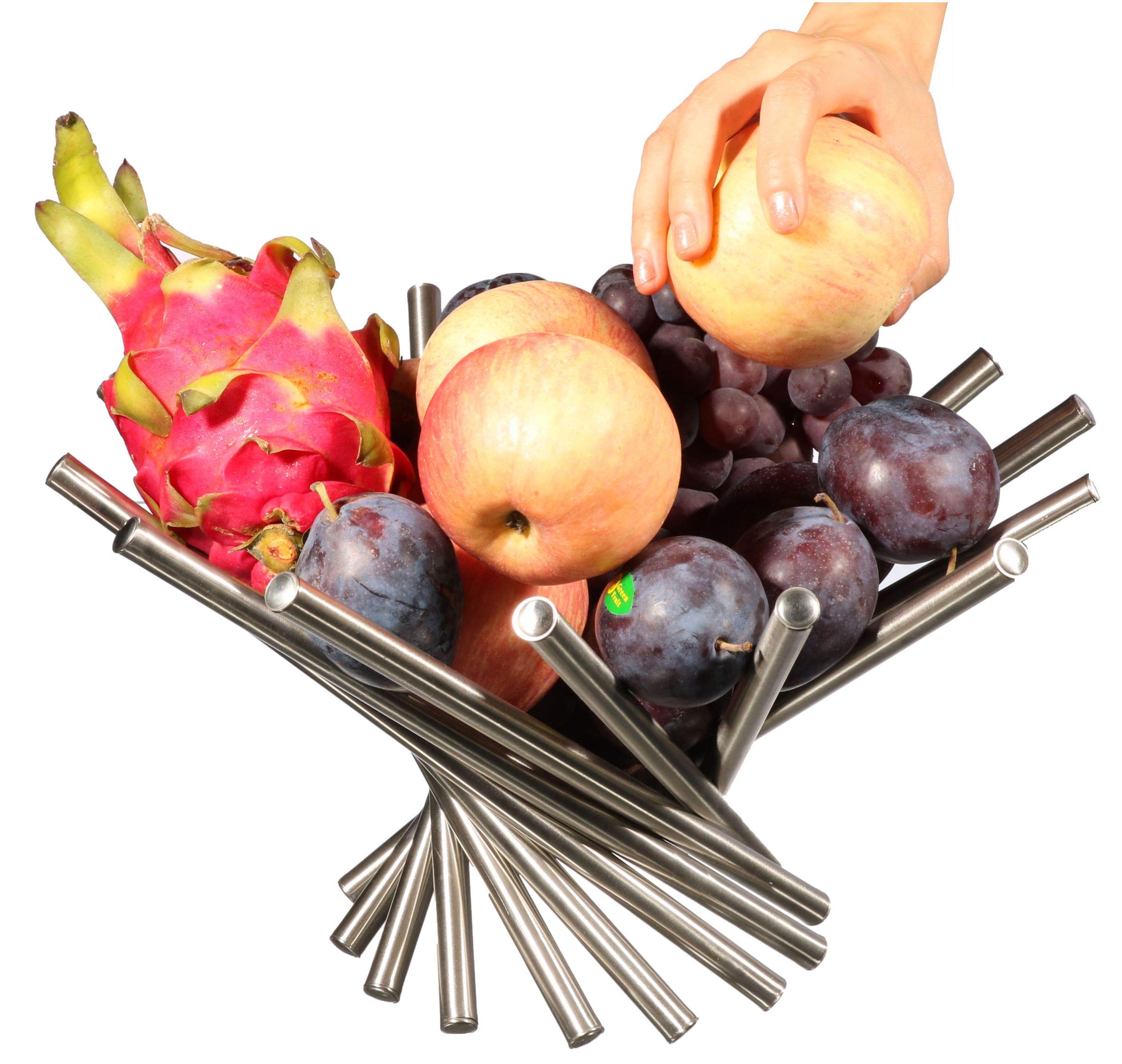 Stainless Steel Rotating Fruit Bowl for Kitchen Countertop - Creative Fruit Basket & Vegetable Storage Organizer - Perfect for Living Room, Dining Room & Home Decor - Ideal for Fresh Fruits, Bread & Snacks Display