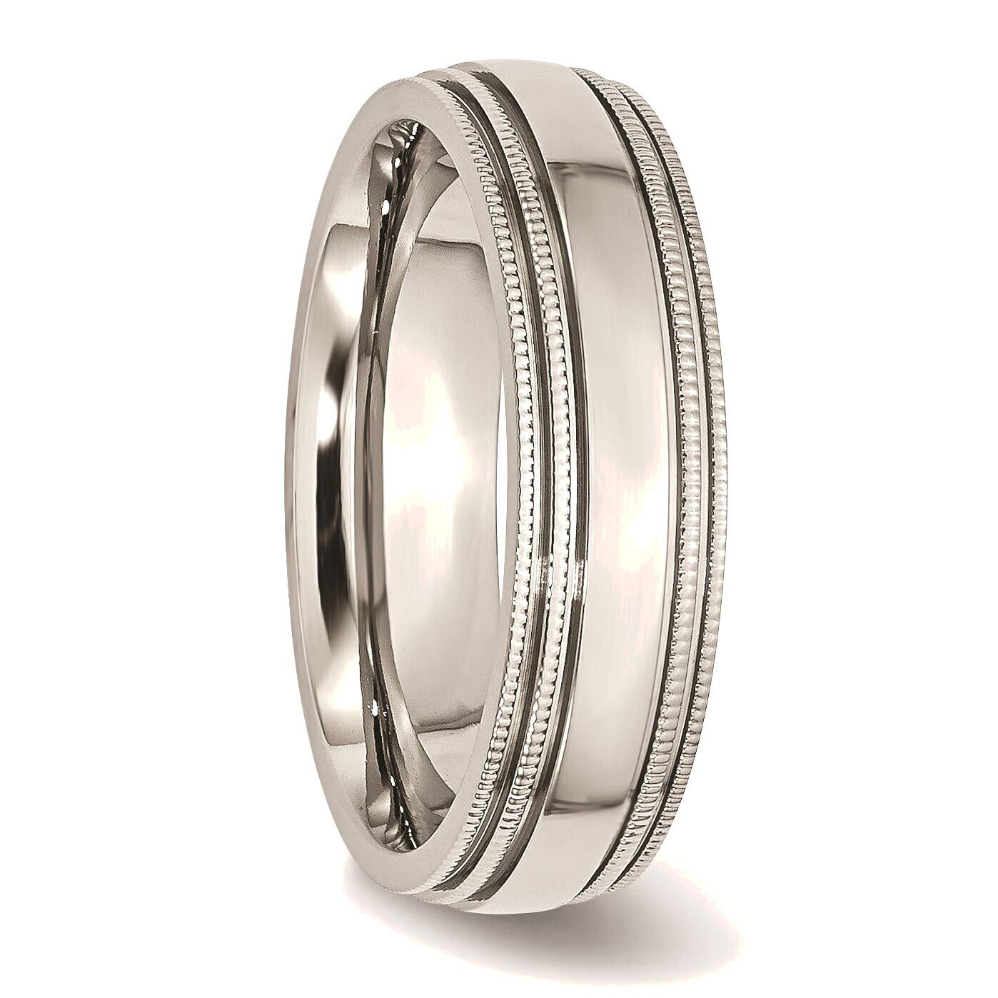 Bonyak Stainless Steel Grooved & Beaded 6mm Polished Ring - Size 11 - Durable Wedding Band, Anniversary Gift for Him/Her - Perfect for Everyday Wear & Special Occasions