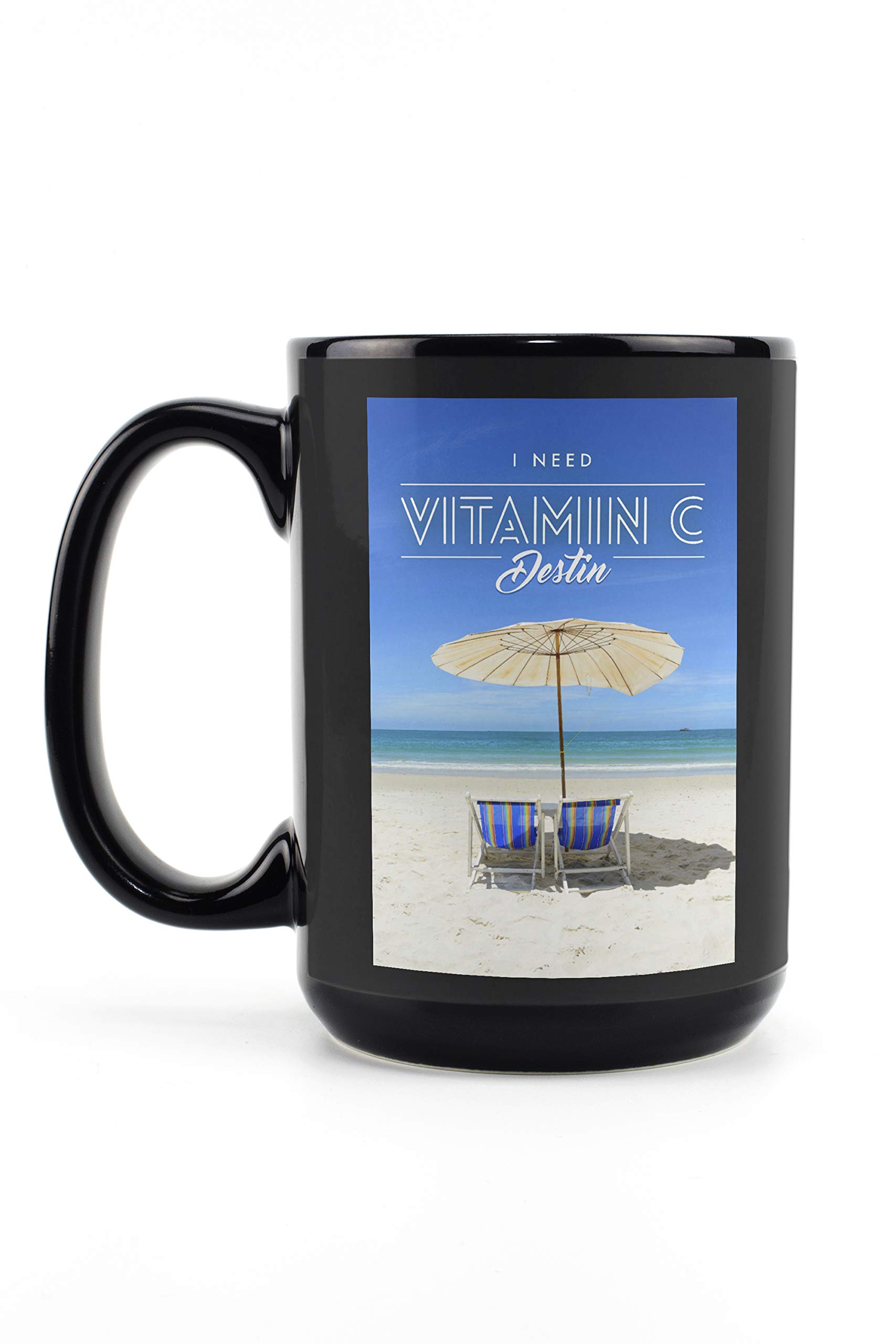 Lantern Press Florida Beach Mug - 15oz Black Ceramic Coffee & Tea Cup with Vitamin C Design | Dishwasher & Microwave Safe | Perfect for Beach Vacations, Summer Drinks & Gift Giving