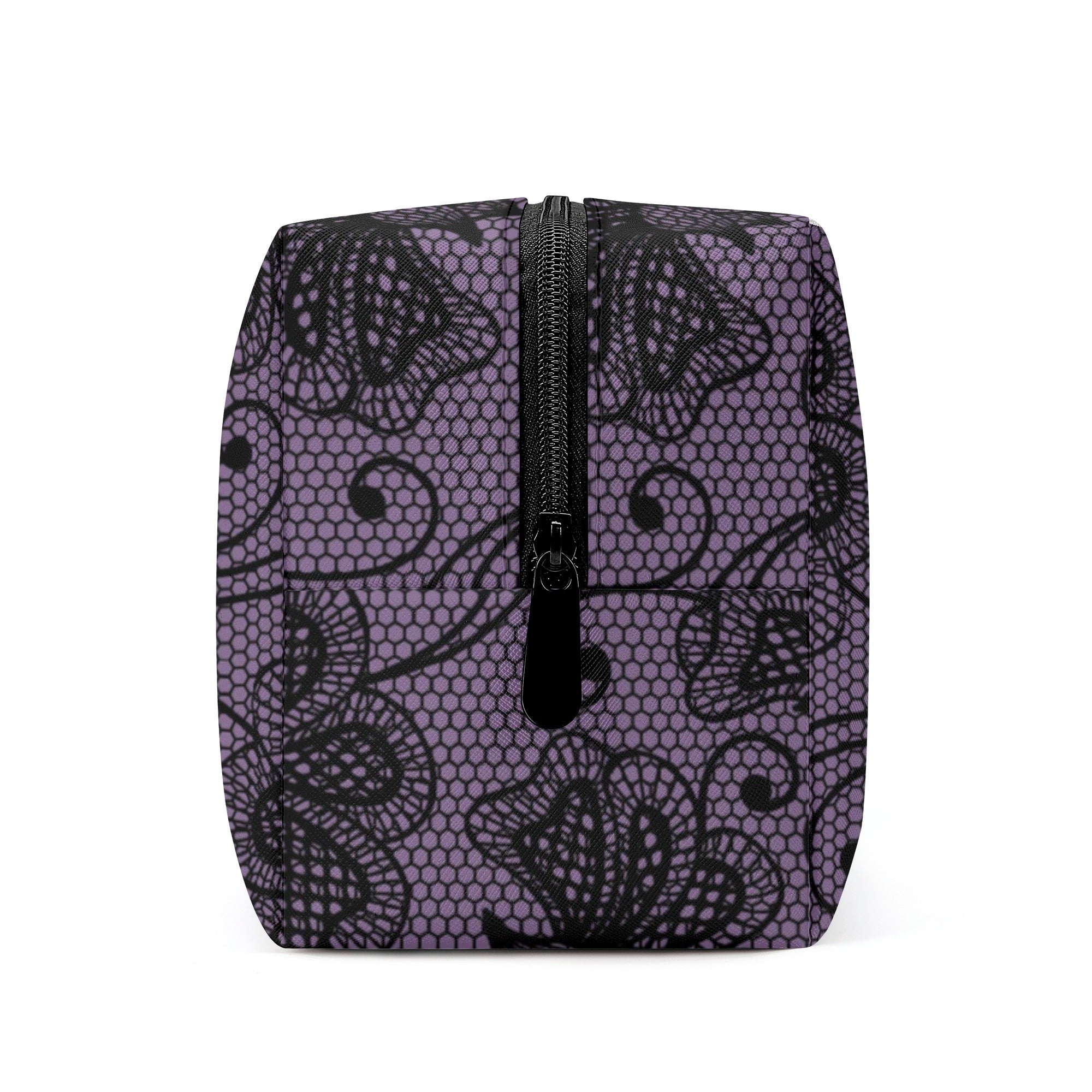 Elegant Lacey Purple Flower Leather Cosmetic Bag for Women | Travel Makeup Pouch | Gift Idea for Her | Perfect for Daily Use, Travel & Special Occasions