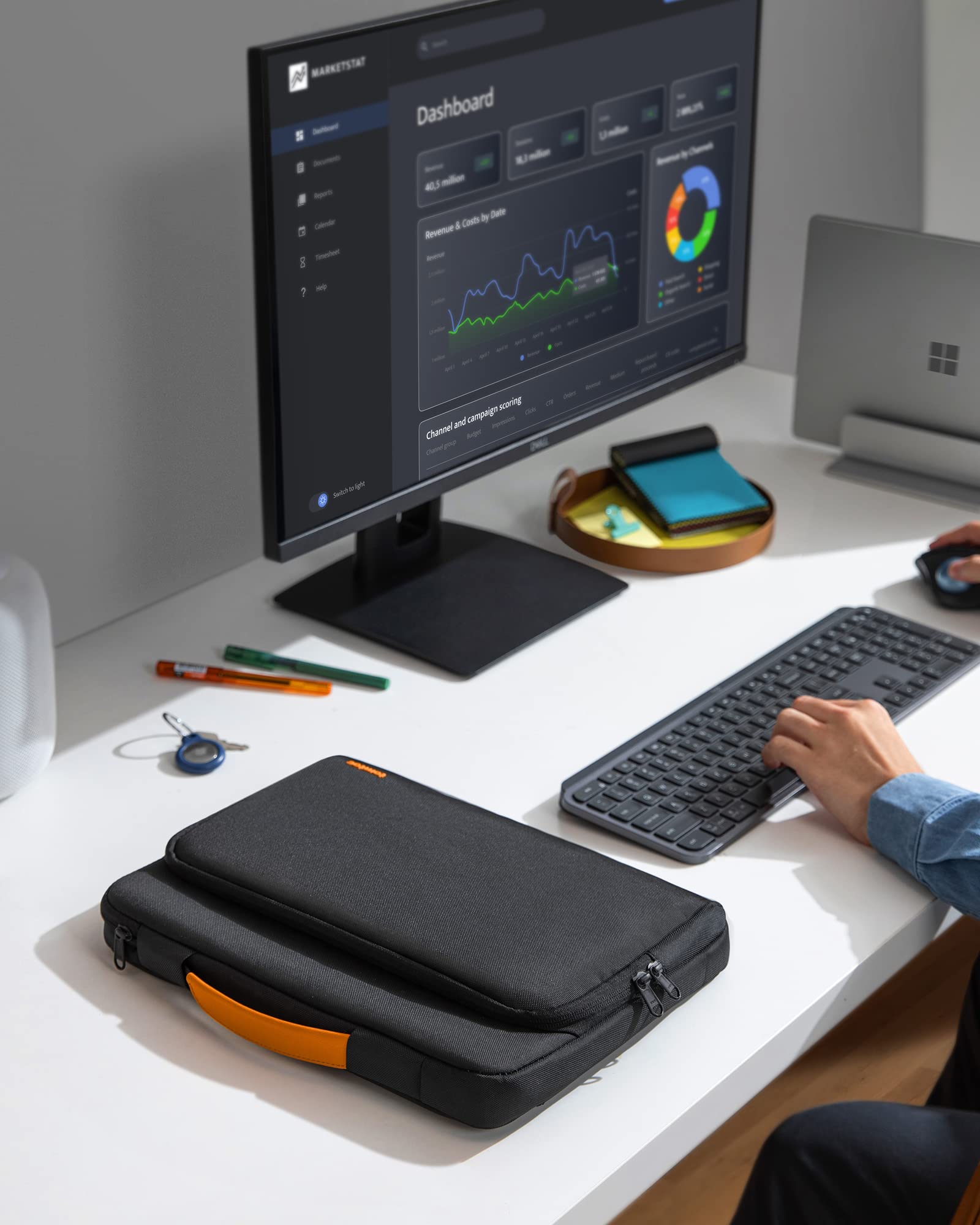 tomtoc 360° Protective Laptop Sleeve for 13.5-14.4 Inch Laptops - Shockproof & Water-Resistant Carrying Case with Accessory Pocket for Lenovo, HP, ASUS, Dell, Acer Notebooks (Fits Vivobook/Zenbook 14) - Perfect for Travel, Office & School Use - Black