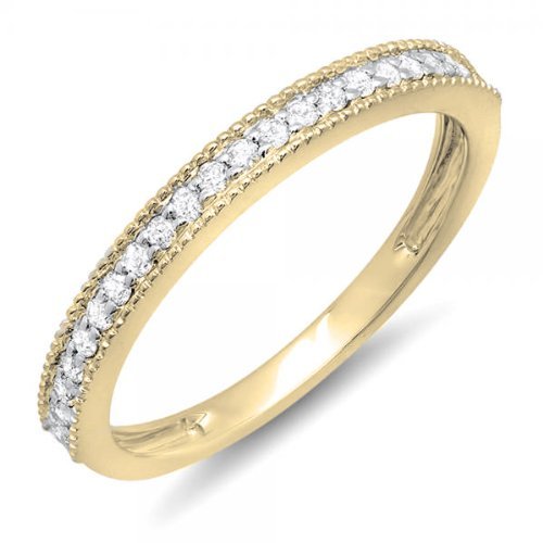 Dazzlingrock 0.2ct 10K Solid Gold Round Diamond Women's Millgrain Wedding Band Stackable Ring for Anniversary, Engagement, Bridal Jewelry & Special Occasions