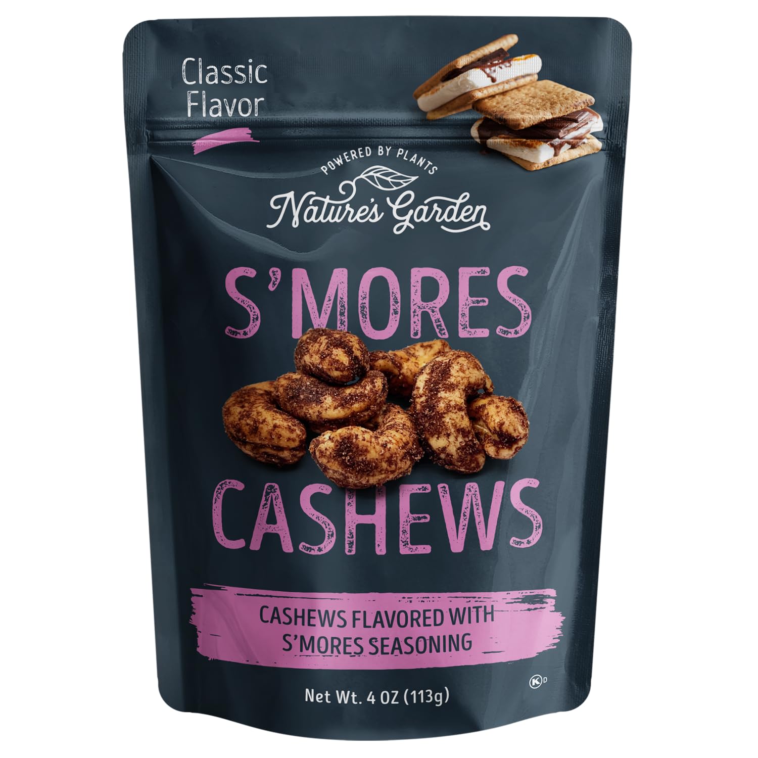 Nature's Garden Smores Cashews, 4 oz (Pack of 6) - Chocolate Covered Roasted Cashews, Gluten Free Healthy Snacks for Adults, Crunchy Flavored Nuts with Marshmallow & Graham Cracker - Perfect for Camping, Office Snacks & Holiday Gifts
