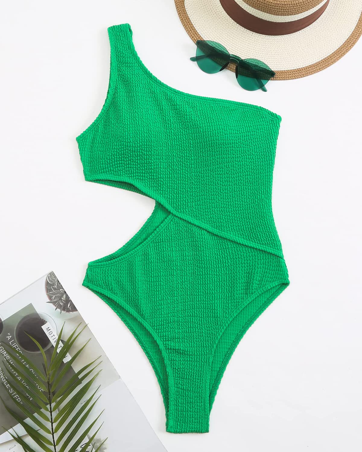 Limeeke Women's One Shoulder Cutout Monokini Swimsuit - Sexy Ribbed One Piece Bathing Suit for Beach, Pool & Vacation