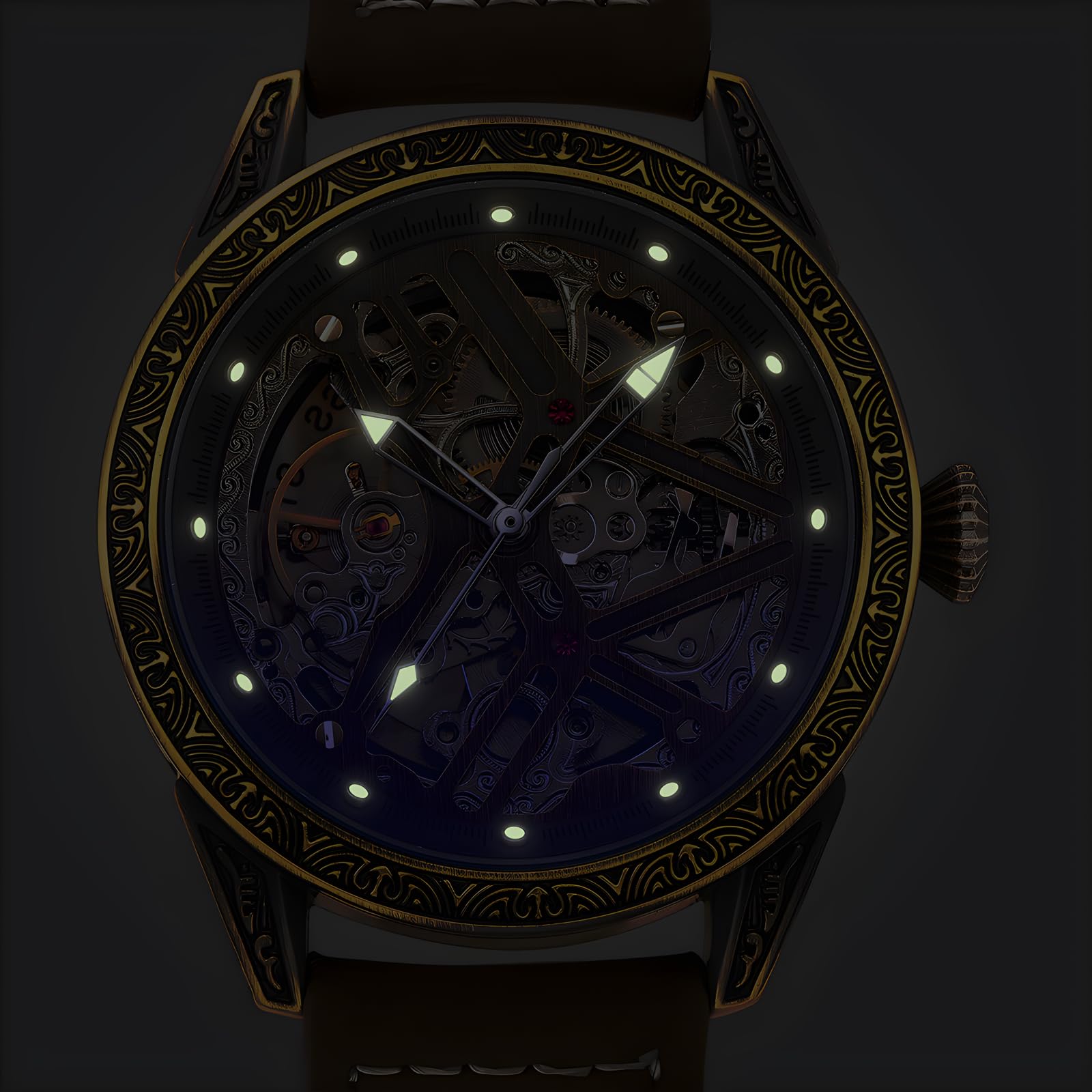 Automatic Men's Watch with Luminous Hands & Skeleton Design - Self-Winding Mechanical Leather Wristwatch CH0933 | Perfect for Business, Formal Events & Everyday Wear