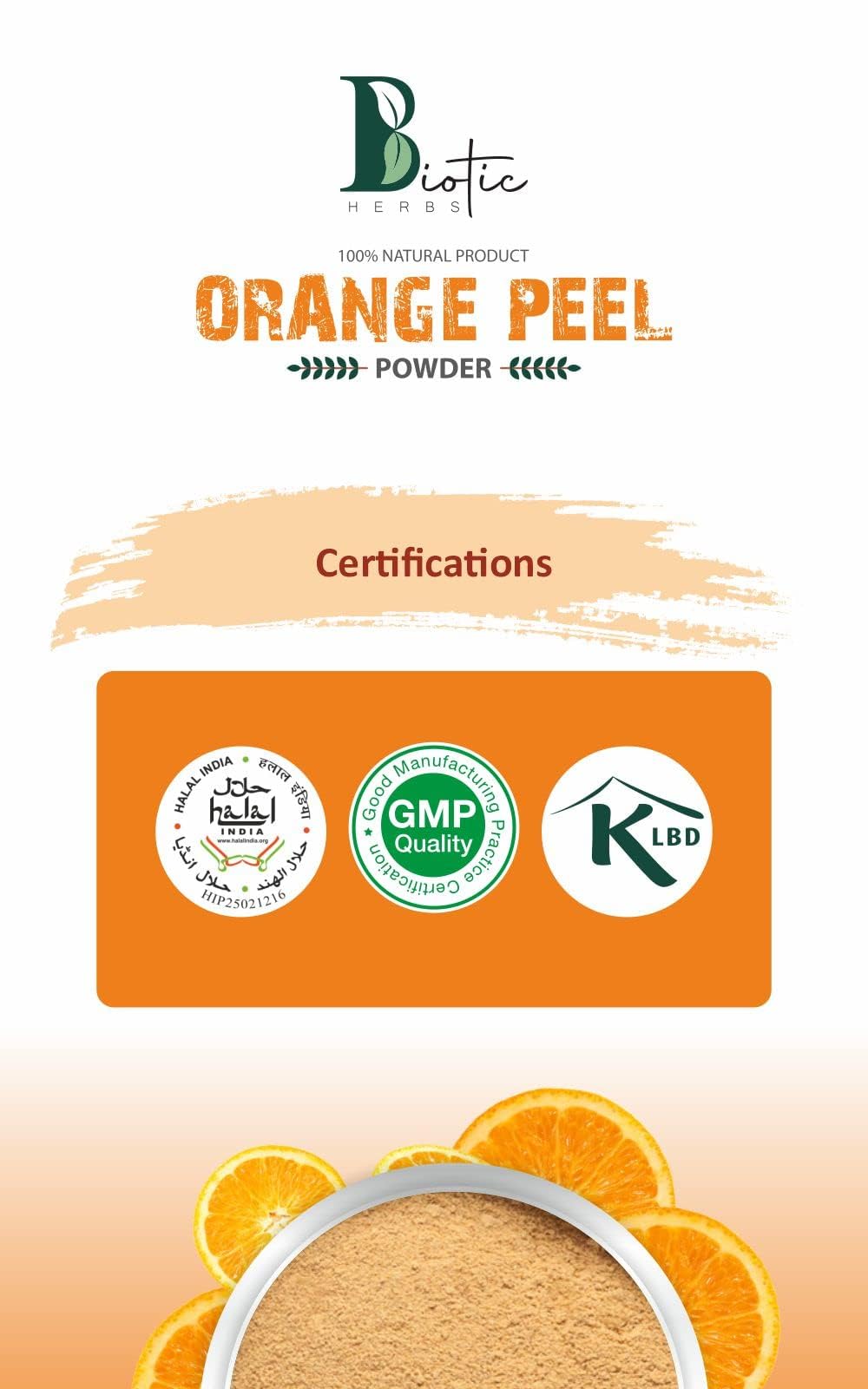 Biotic Herbs Pure Natural Organic Orange Peel Powder for Skin Whitening & Brightening - 200g | Face Mask, Glow Boost, Natural Skincare for Radiant Complexion | DIY Beauty, Spa Day, At-Home Facial Treatment