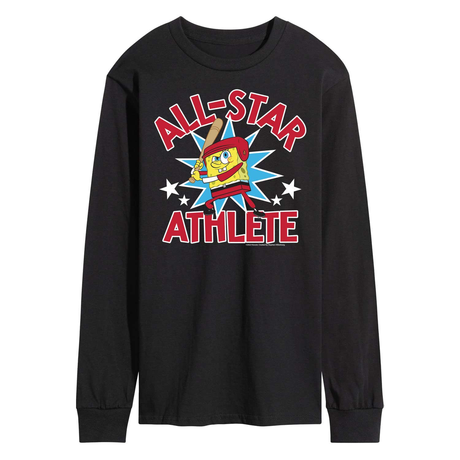 HYBRID APPAREL Spongebob Squarepants American All Star Men's Long Sleeve T-Shirt - Cartoon Graphic Tee for Casual Wear, Gift for Fans, Lounge & Street Style