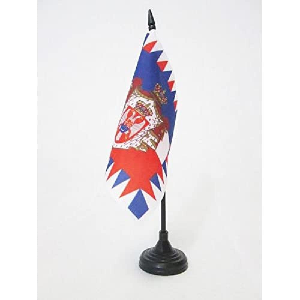 Yugoslavia Kingdom Royal Standard 1918-1945 Mini Desk Flag 5x5 Inches (15x15 cm) with Black Plastic Stand - Perfect for History Enthusiasts, Collectors, and Home/Office Decoration