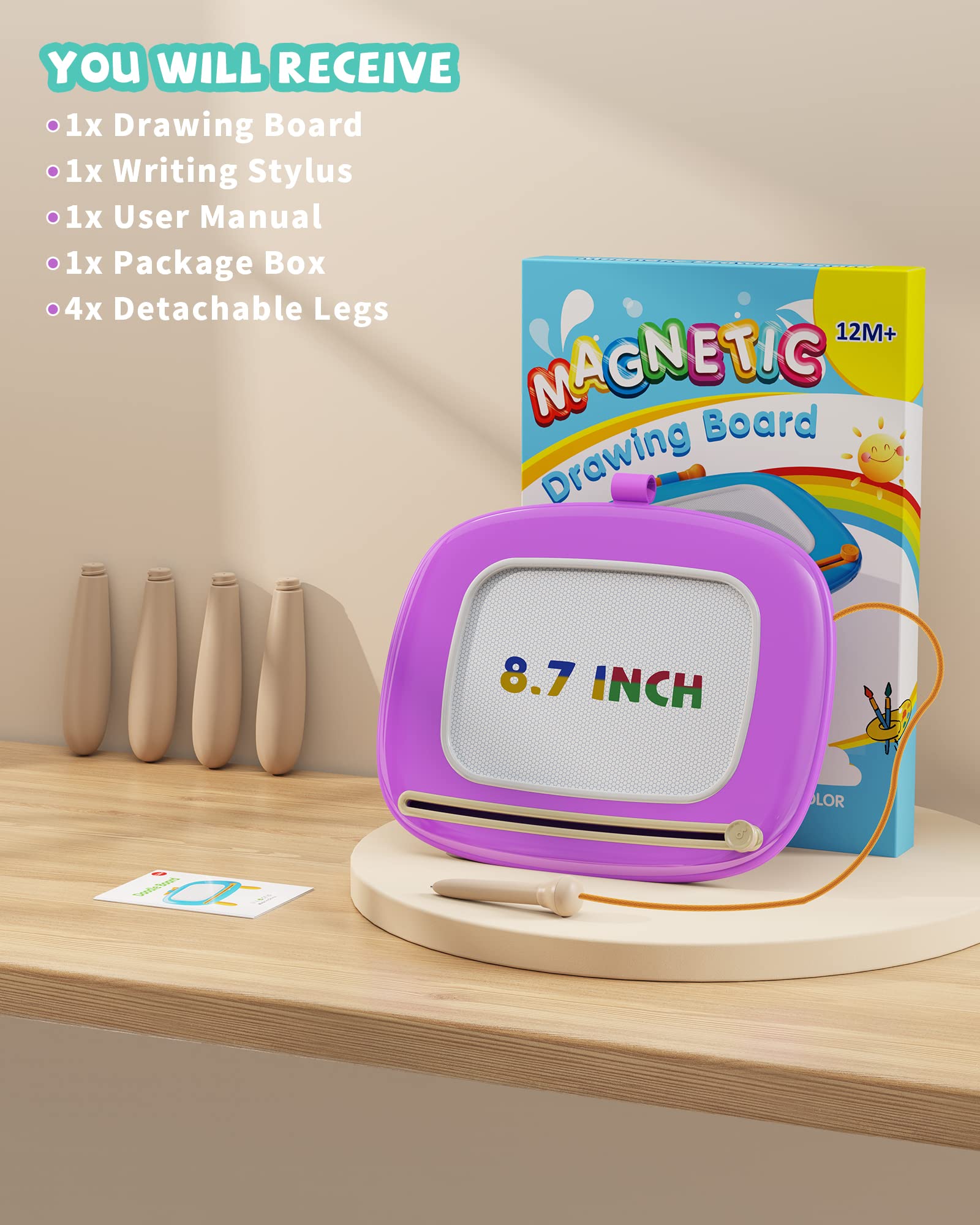 Magnetic Drawing Board for Toddlers 1-3 - Purple Doodle Toy for Kids | Birthday & Christmas Gift